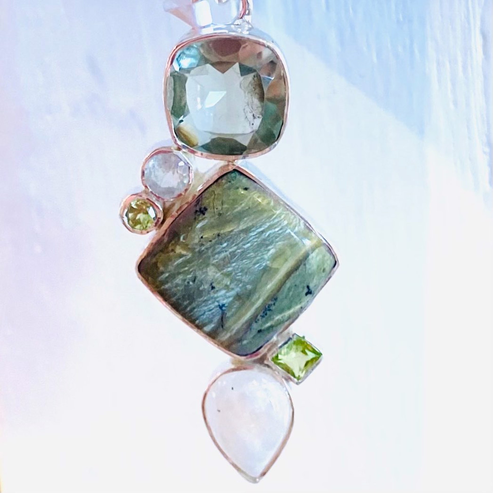 MON22 Green Swiss Opal Green Amethyst Moonstone Pendant by Monica Mehta