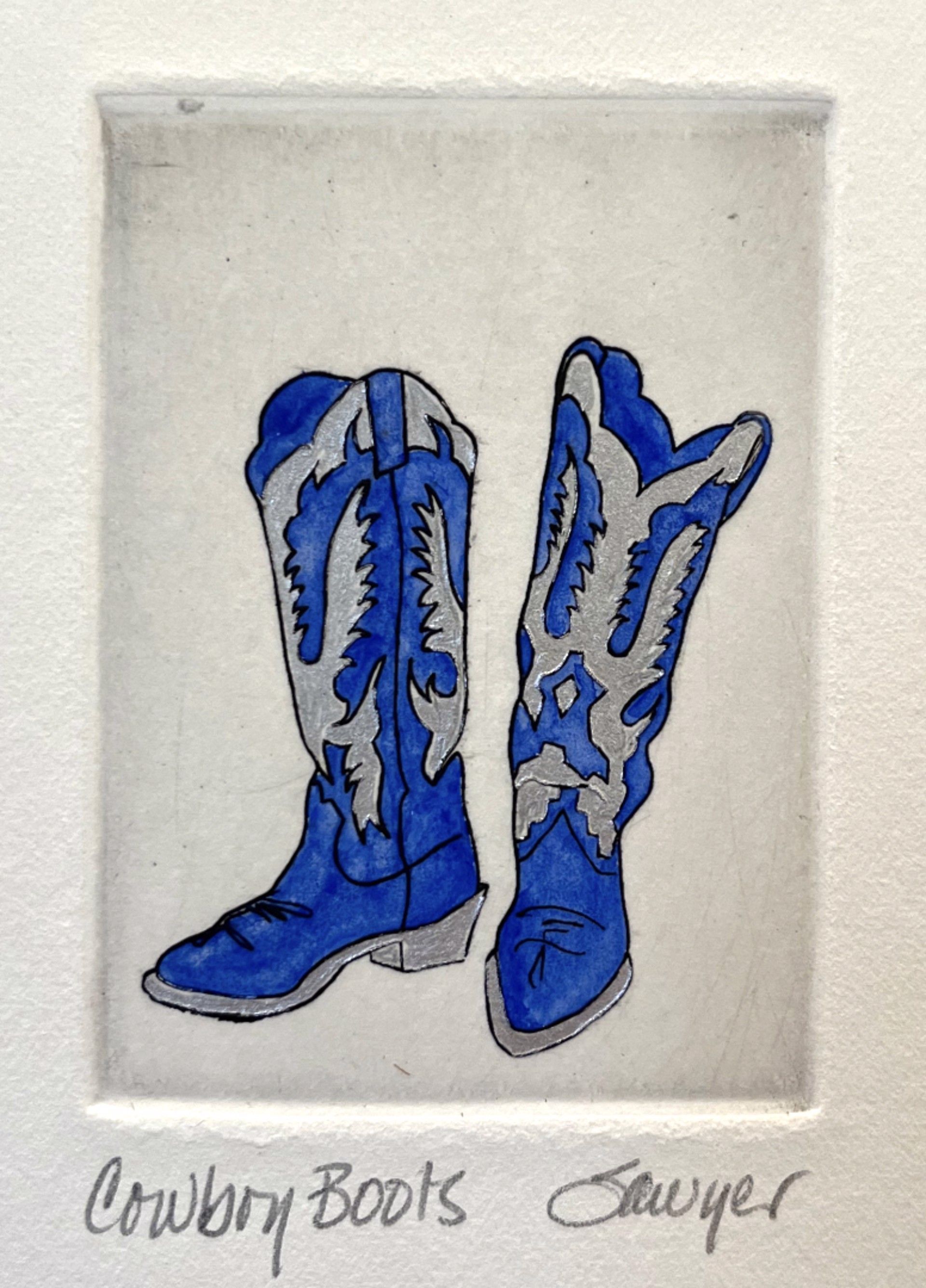 Cowboy Boots, blue (unframed) by Anne Sawyer