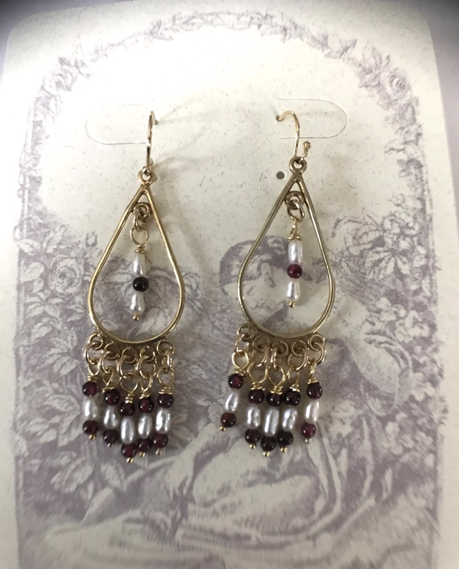 Earrings - Freshwater Rice Pearls, Garnets & Gold Vermeil  #8662 by Bonnie Jaus