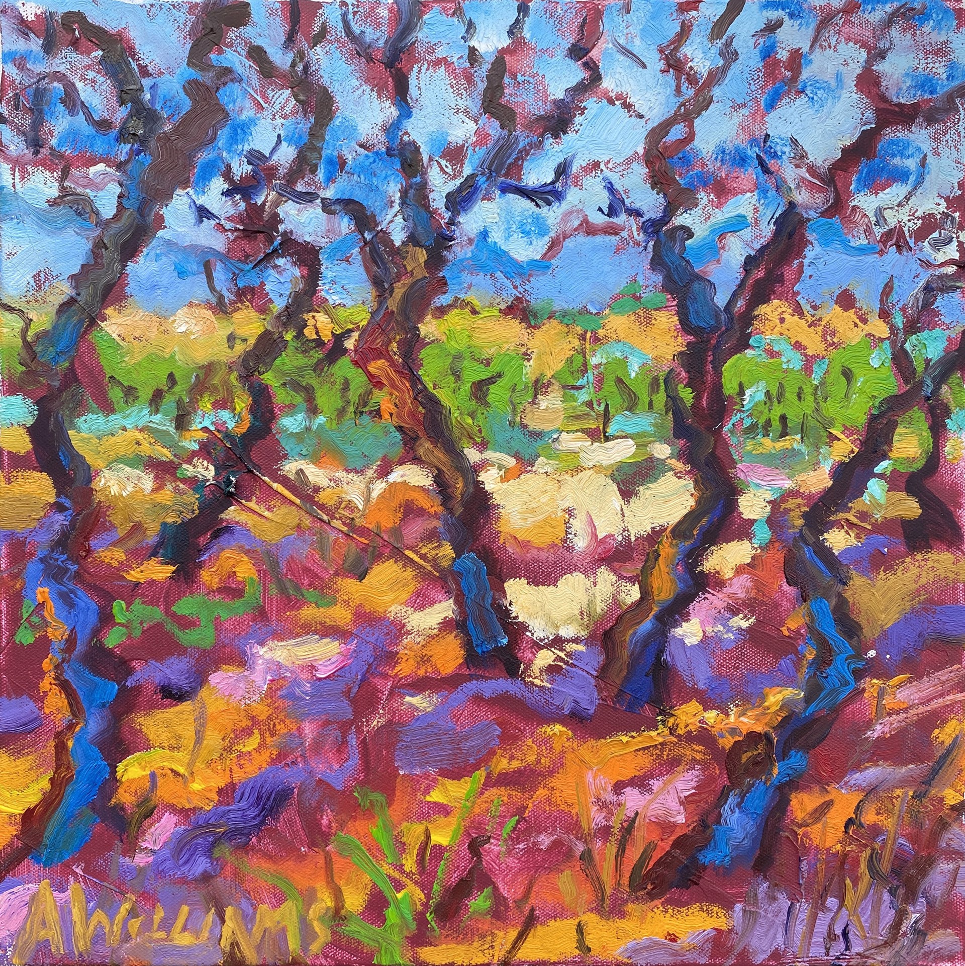 "Vineyard Through Our Oaks" original oil painting by Alice Williams