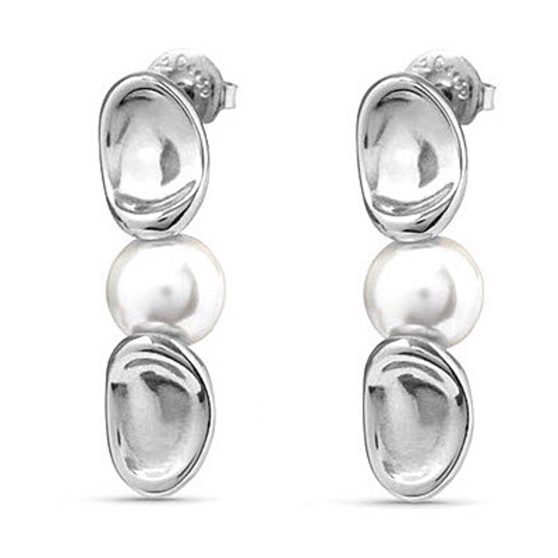 9439 Uno de 50 Silver Dangly Earrings with Centered Pearls by UNO DE 50