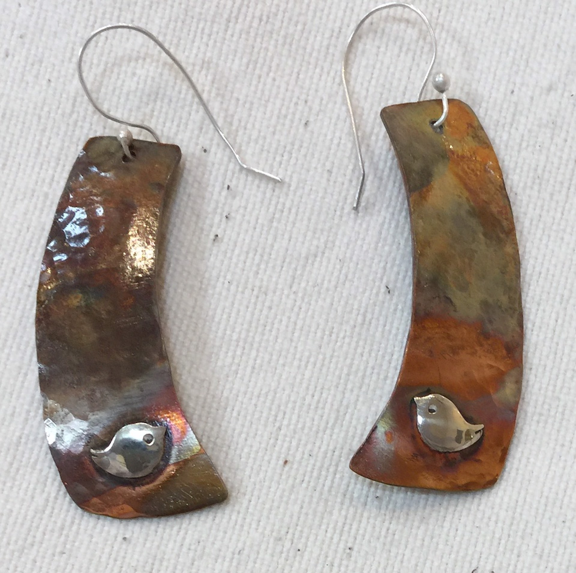 Earrings - Copper & Sterling Silver Bird  #1018 by Vesta Abel