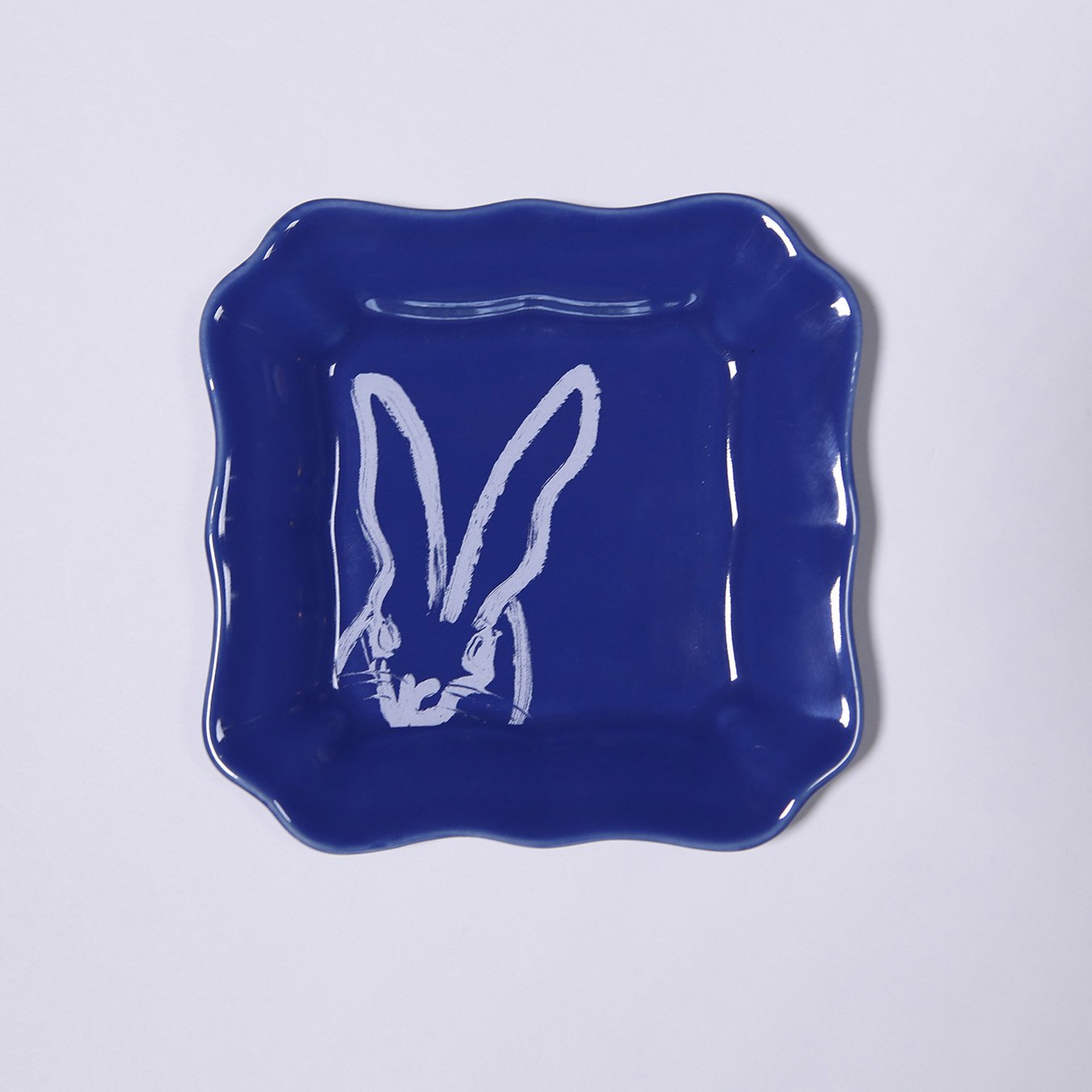 Bunny Portrait Plate in Blue by Hunt Slonem