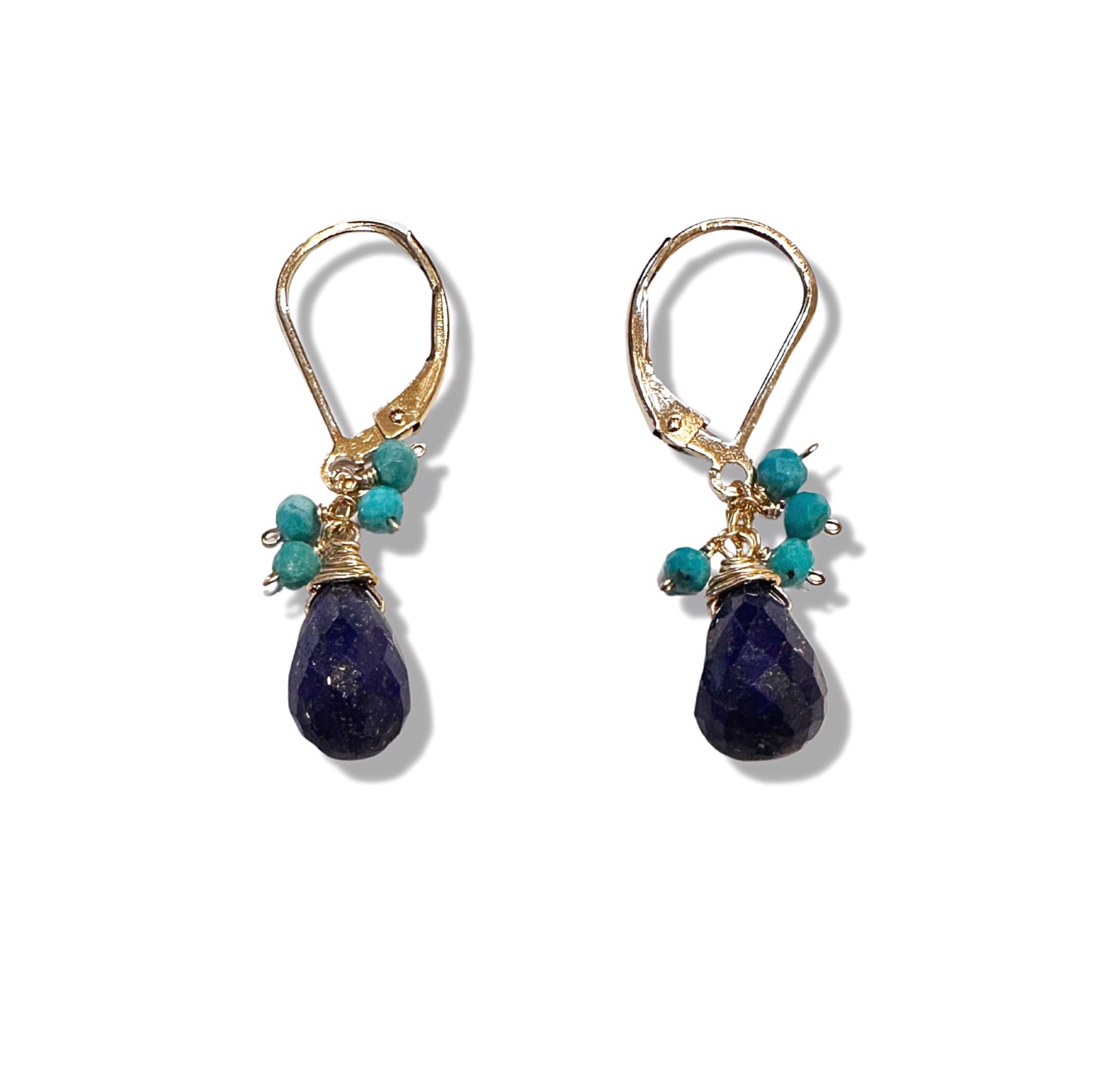 Earrings - Turquoise and Lapis Drops with 14K Gold Filling by Julia Balestracci