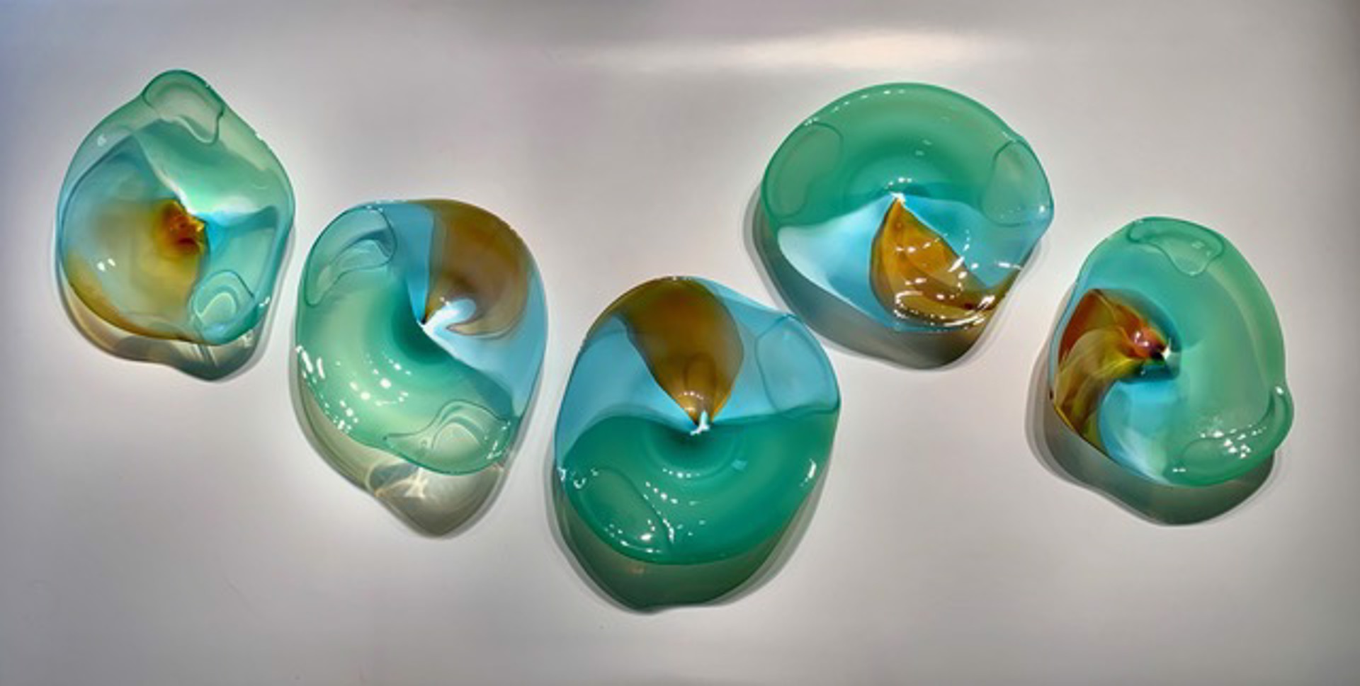 Jade & Amber Glass Wall Pieces Set of Three by Paul Willsea & Carol O'Brien