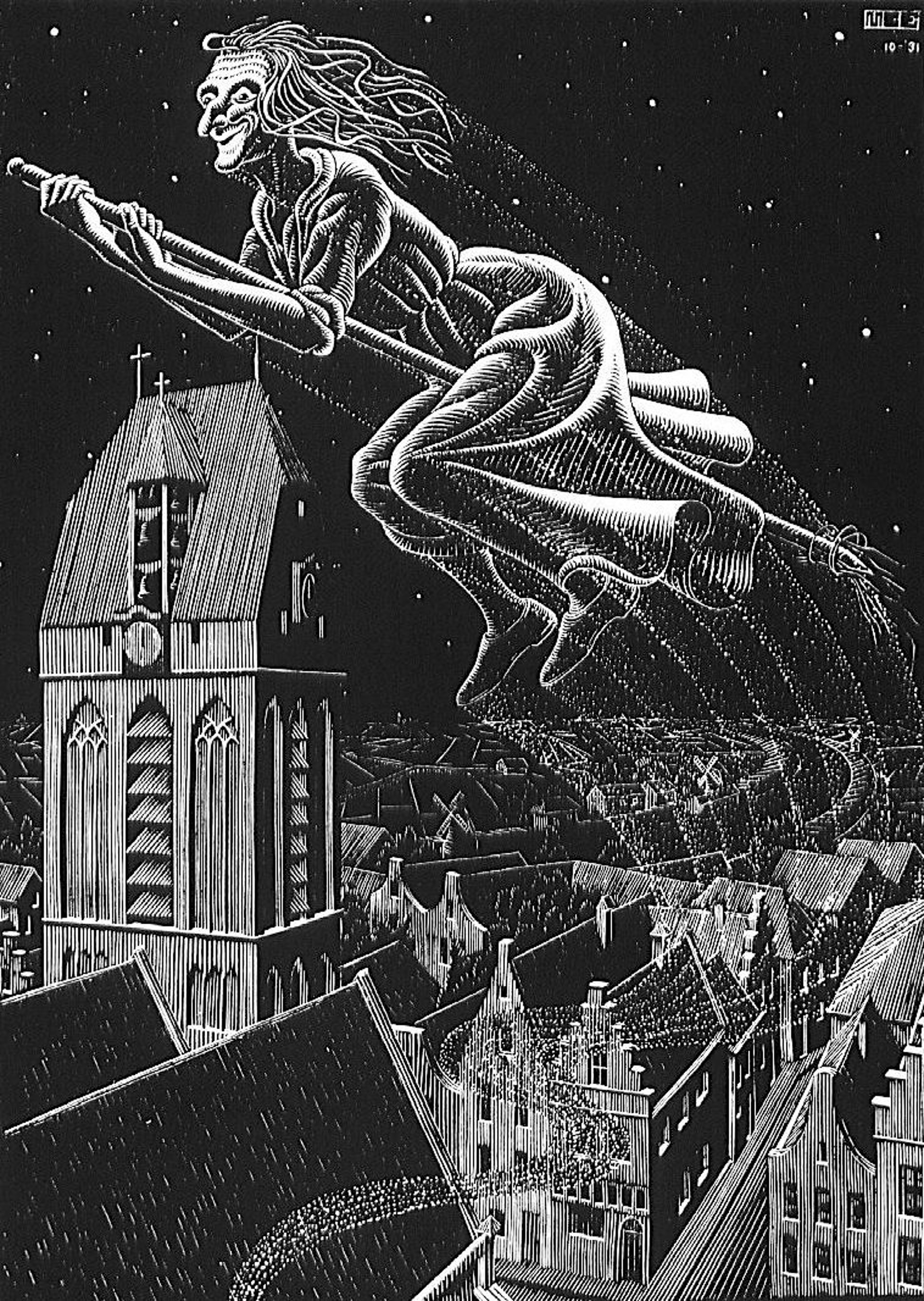 Scholastica (Flying Witch) by M.C. Escher