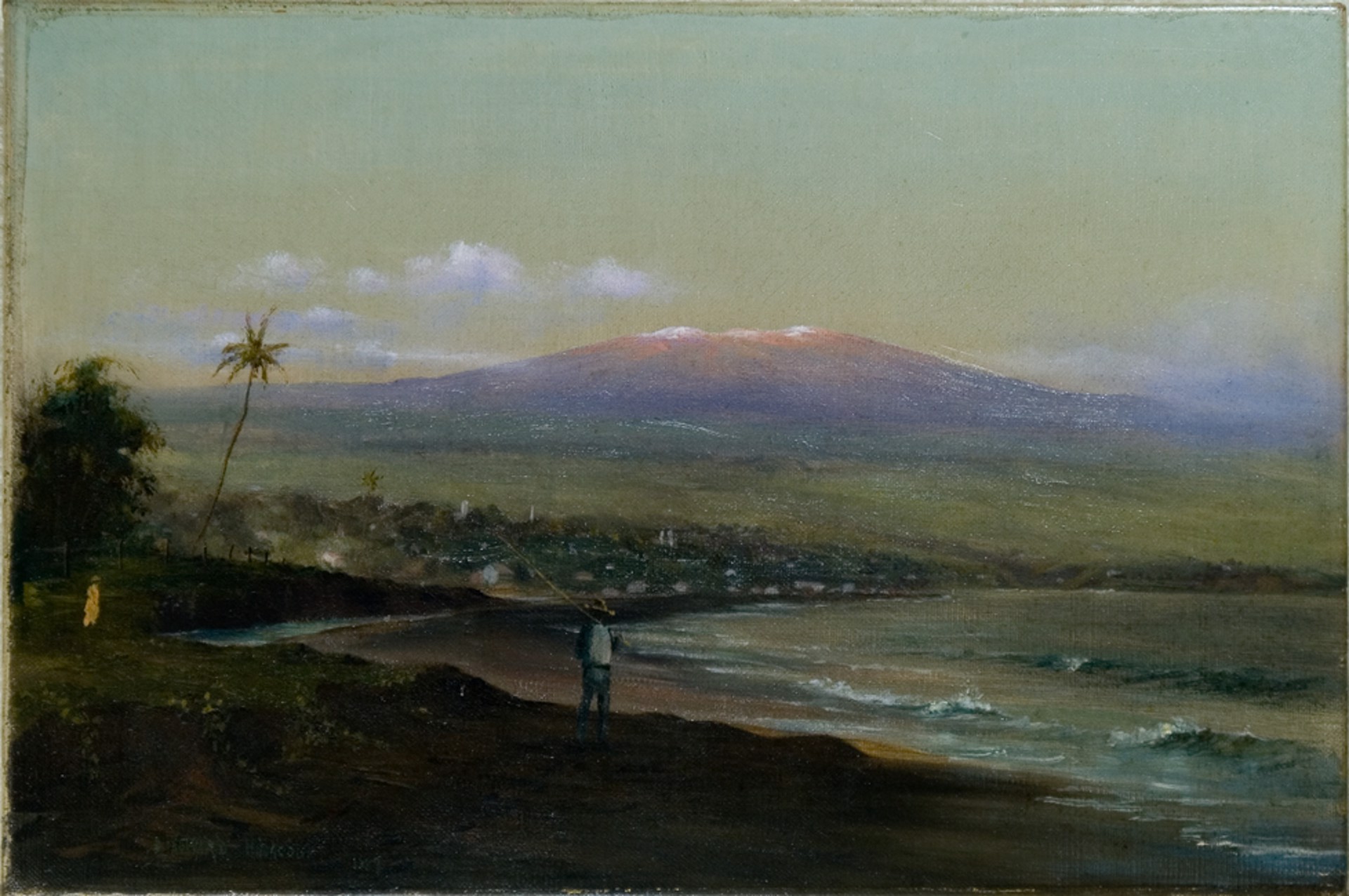 View of Snowcapped Mauna Kea from Hilo Bay by D. Howard Hitchcock