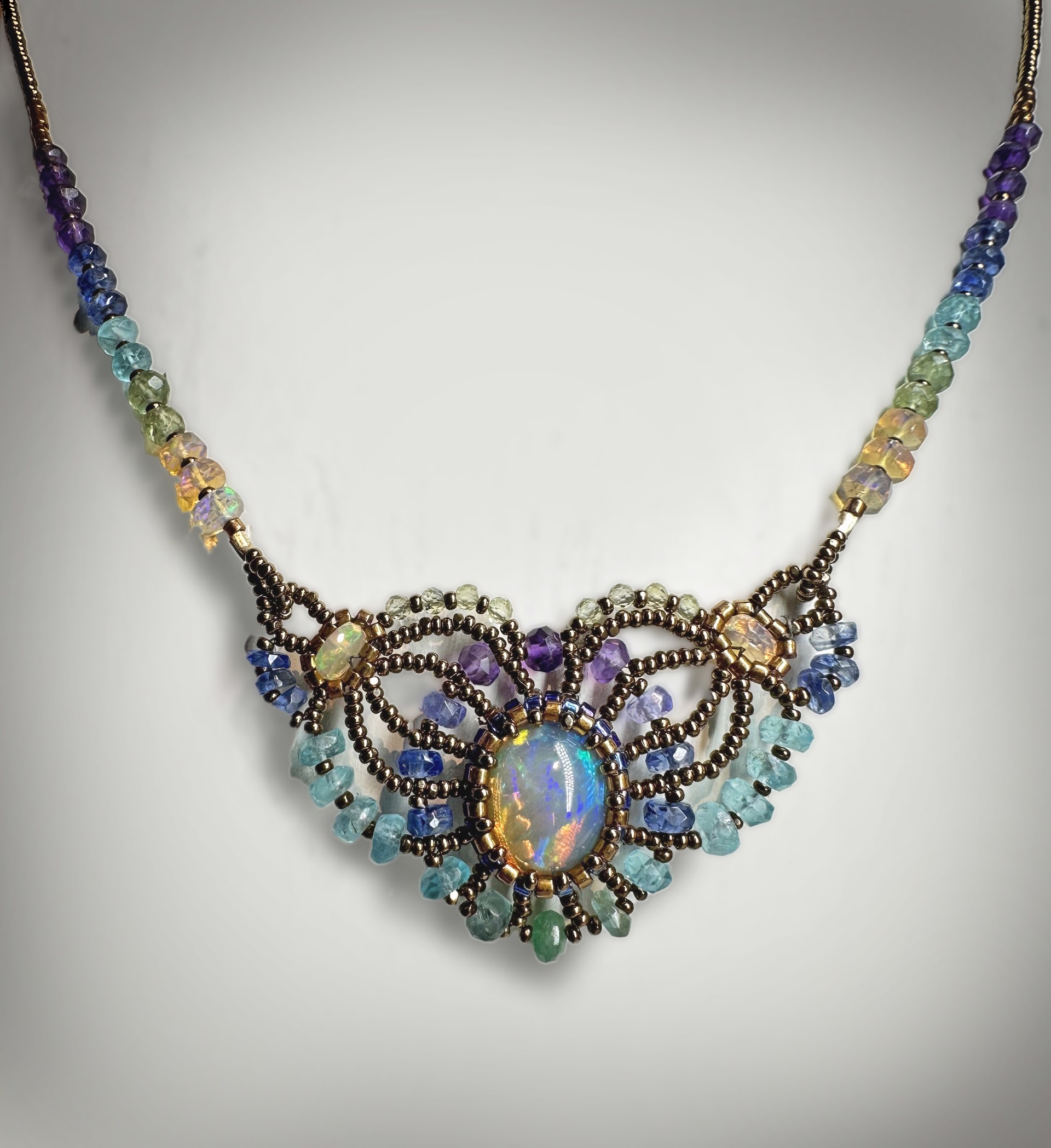 Ethiopian Opal Centerpiece Necklace with Gemstone Beads by Nina Vidal