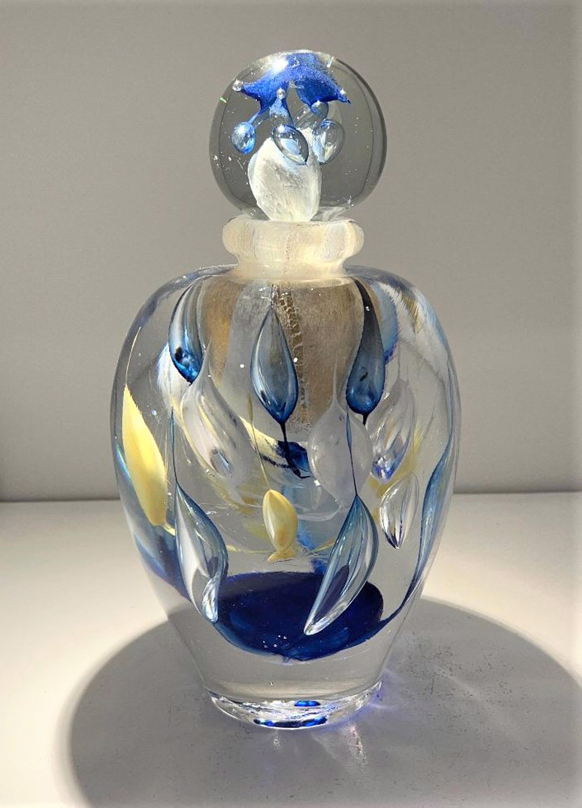 Blue and Gold Leaf Vase by Jean Cluade Novaro