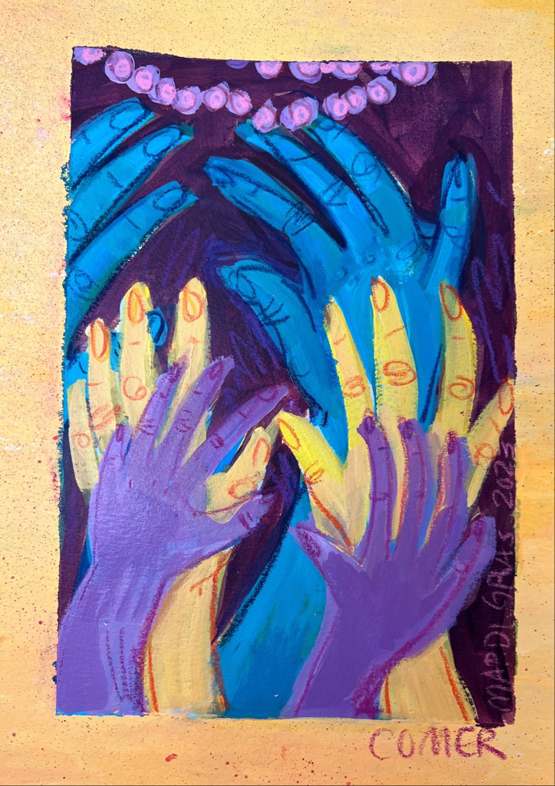 Hands with Purple Beads by Colleen Terrell Comer