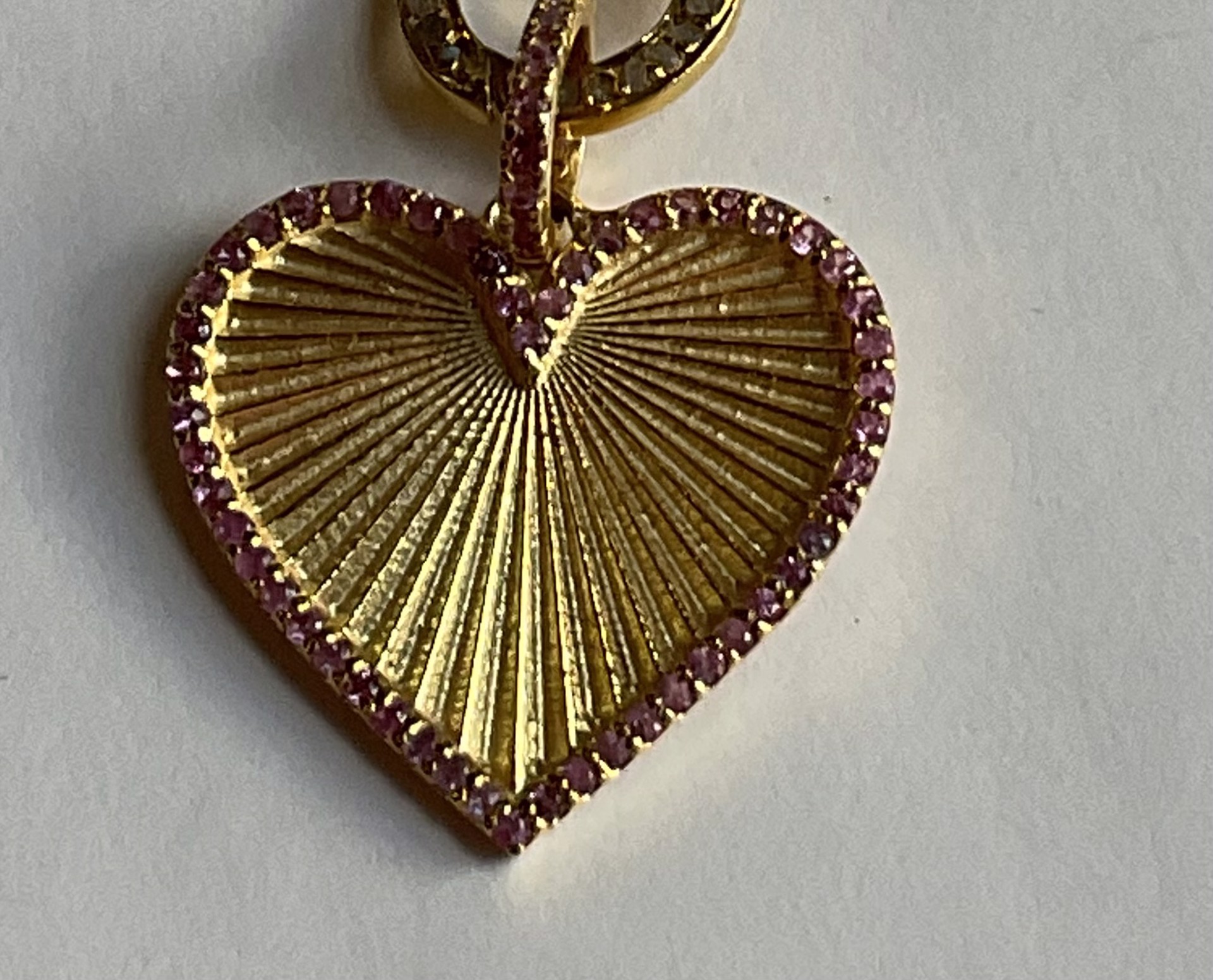 KB-P49 GVML Fluted Heart Pendant wPink Sapphire Accents by Karen Birchmier