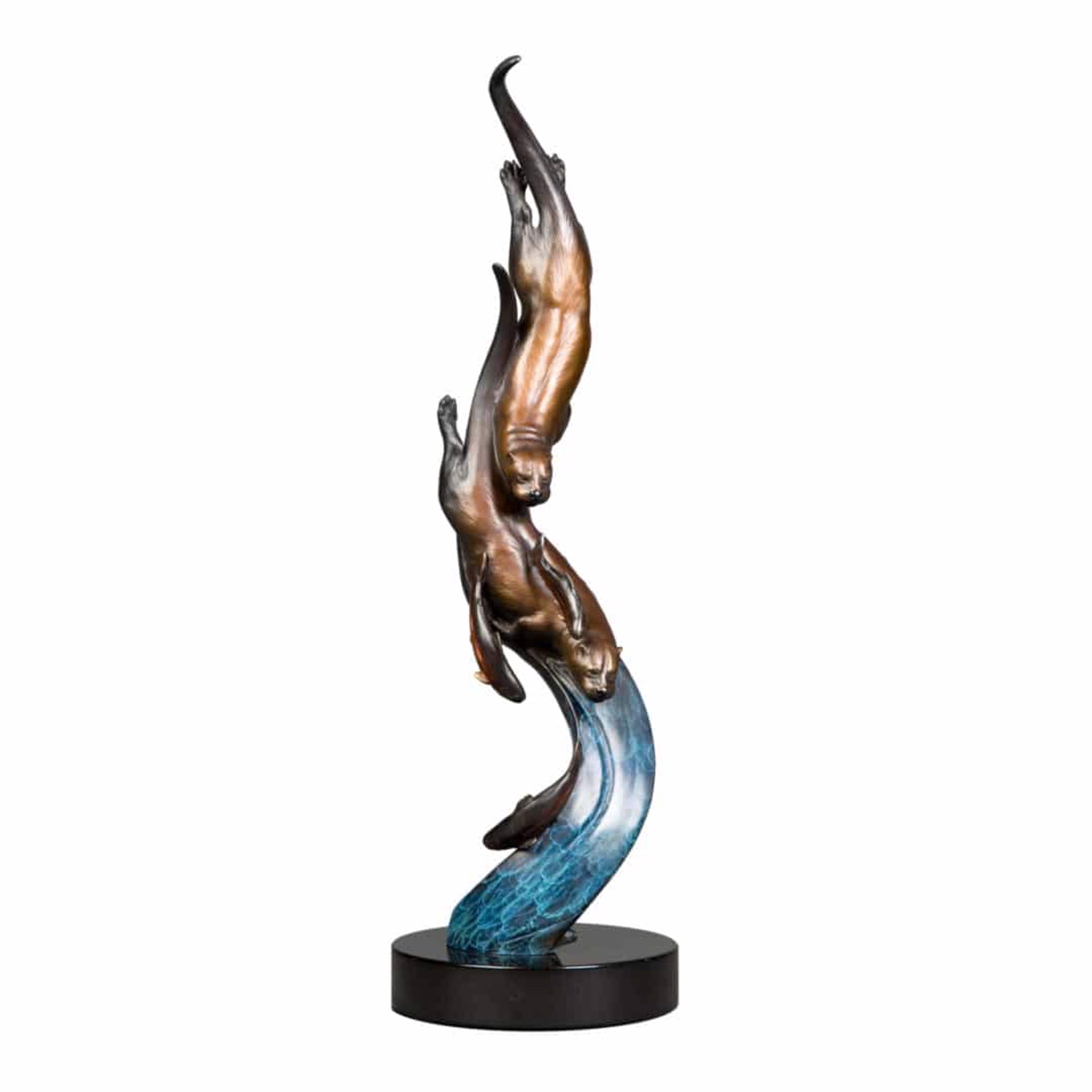 Otter Chasing Fish Original Bronze Sculpture by Rip and Alison Caswell, Contemporary Fine Art, Modern Wildlife Art, Available At Gallery Wild