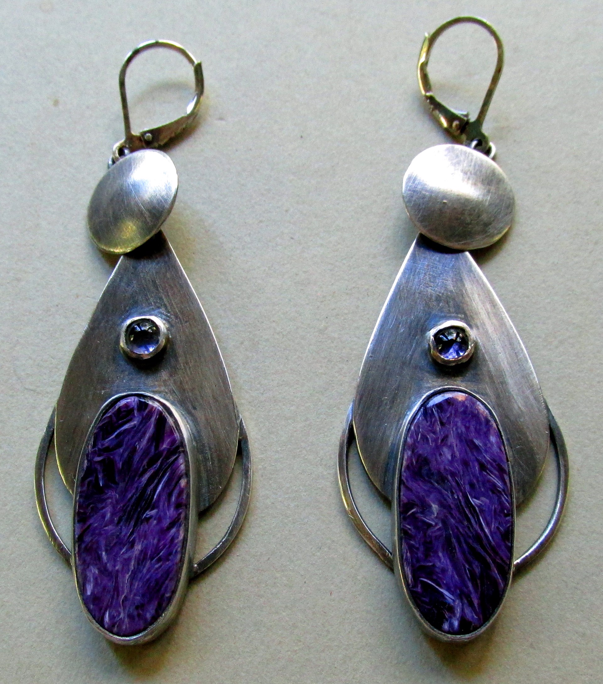 Charoite, Iolite, and Sterling Silver Earrings by Anne Rob