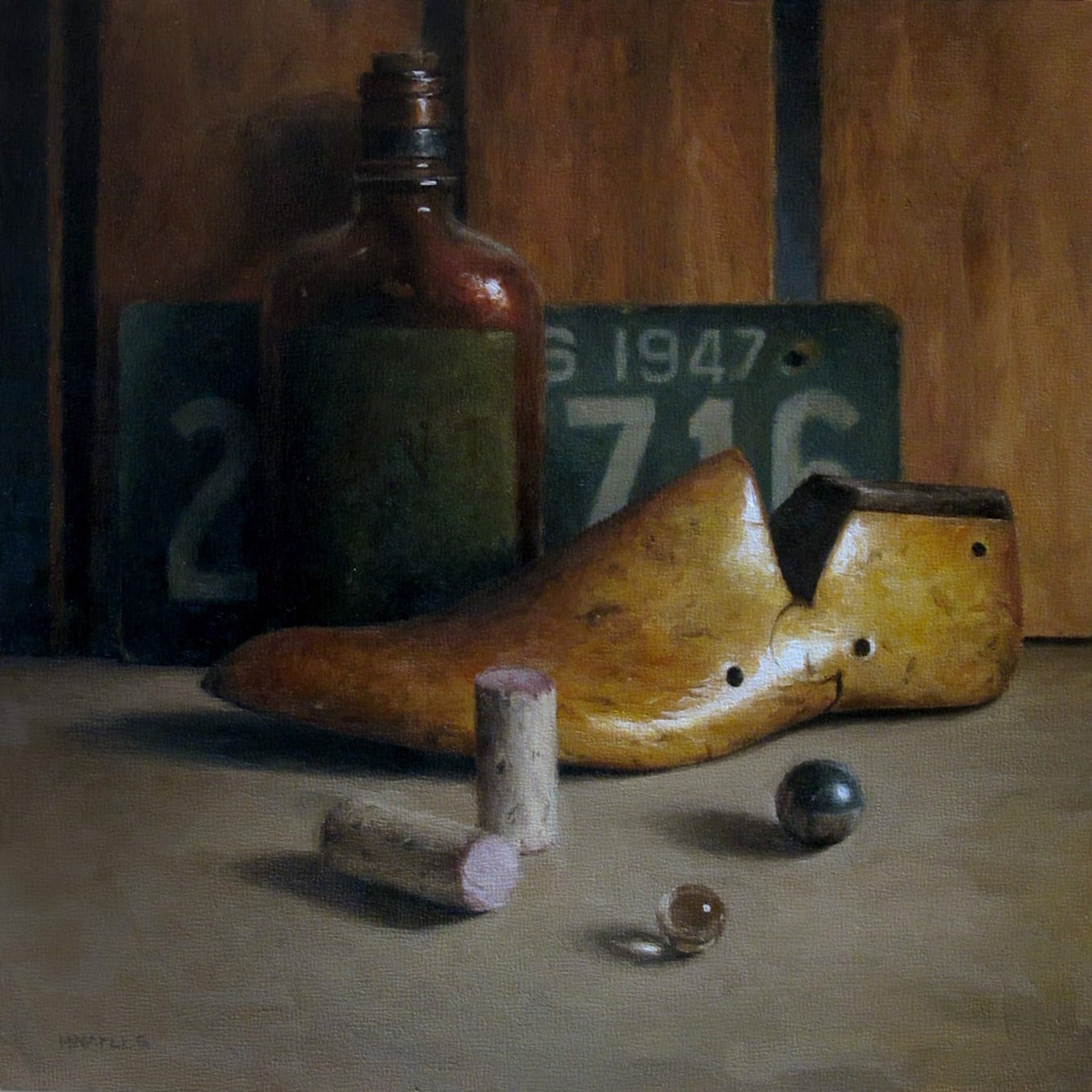 Wooden Shoe with Bottle by Michael Naples
