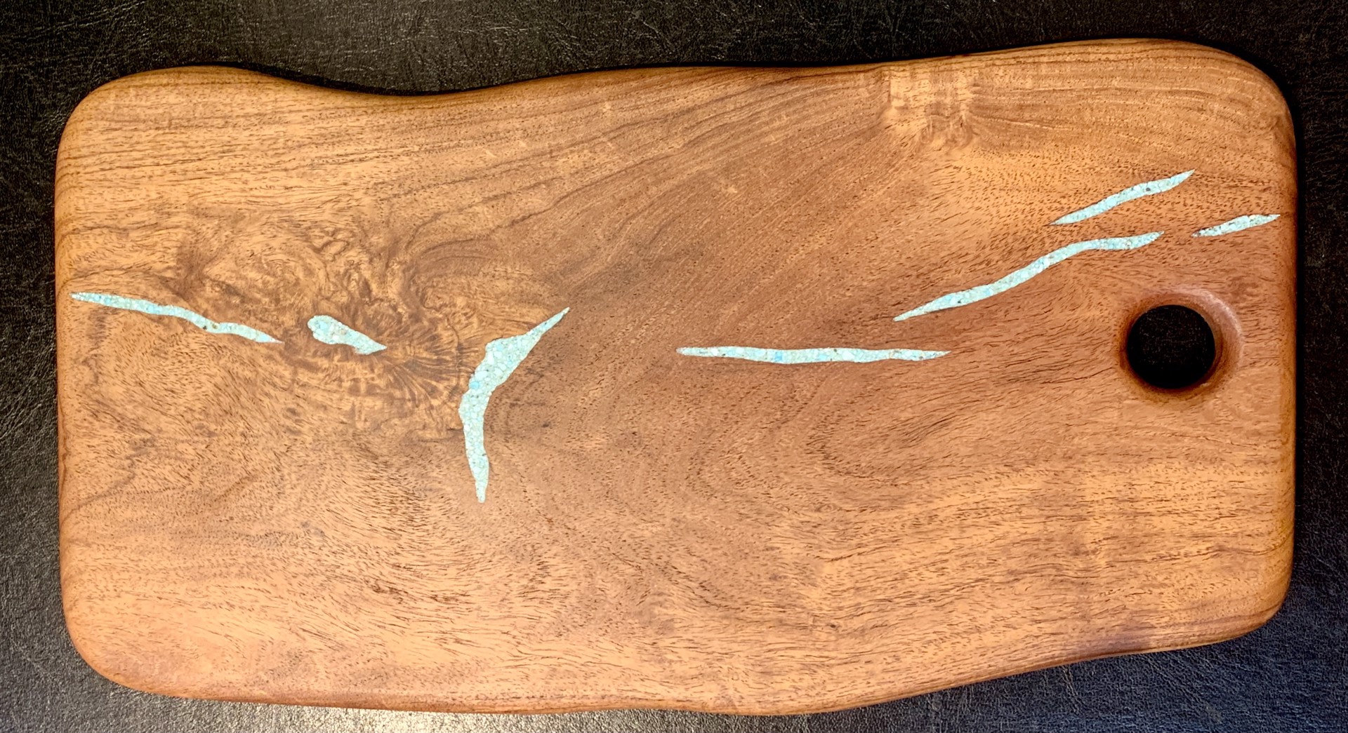 Cutting Board - Mesquite With Turquoise Inlay by TreeStump Woodcraft
