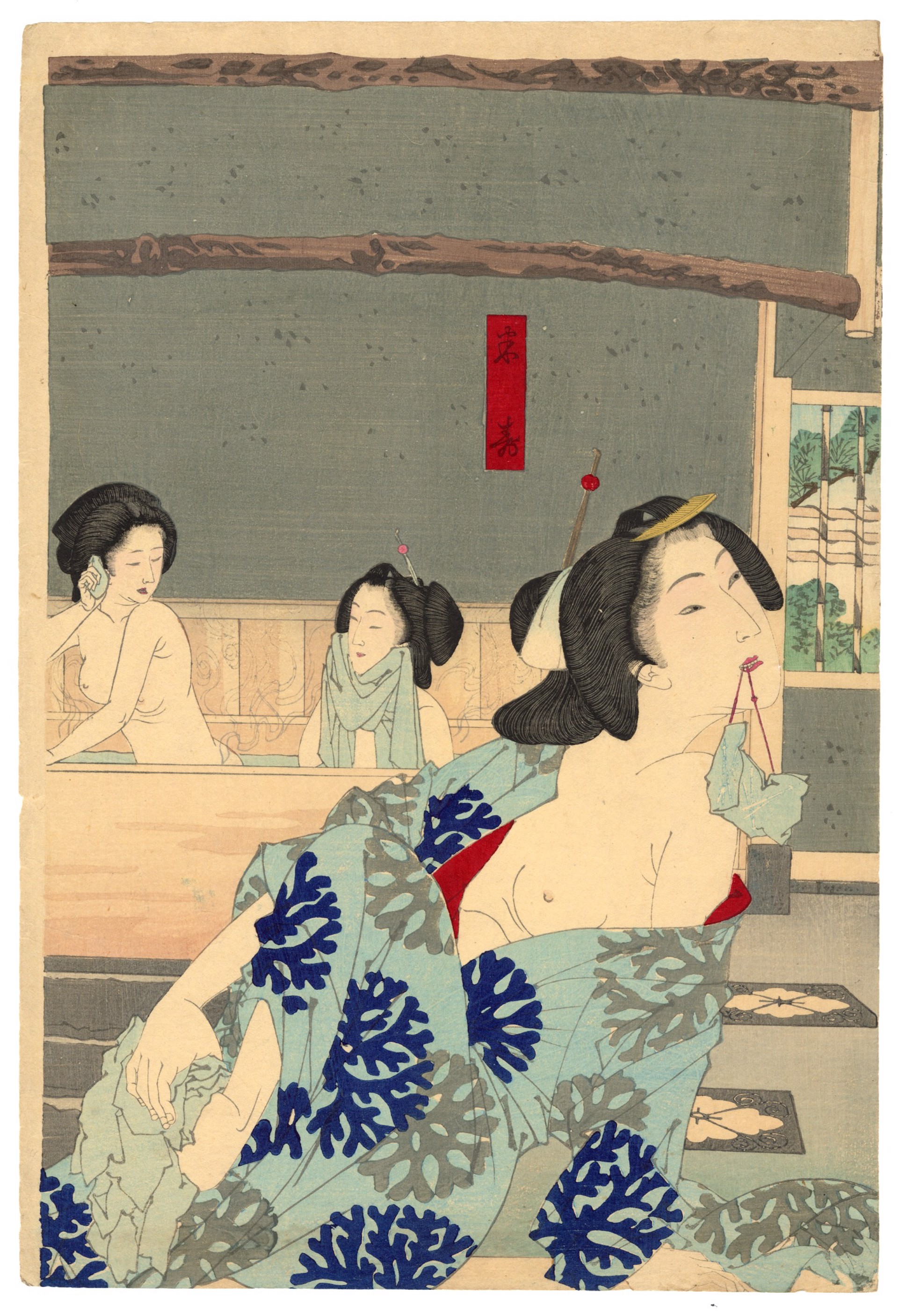 Summer - Women Bathing at the Daishoro, the Flower Mansion in Nezu by Yoshitoshi