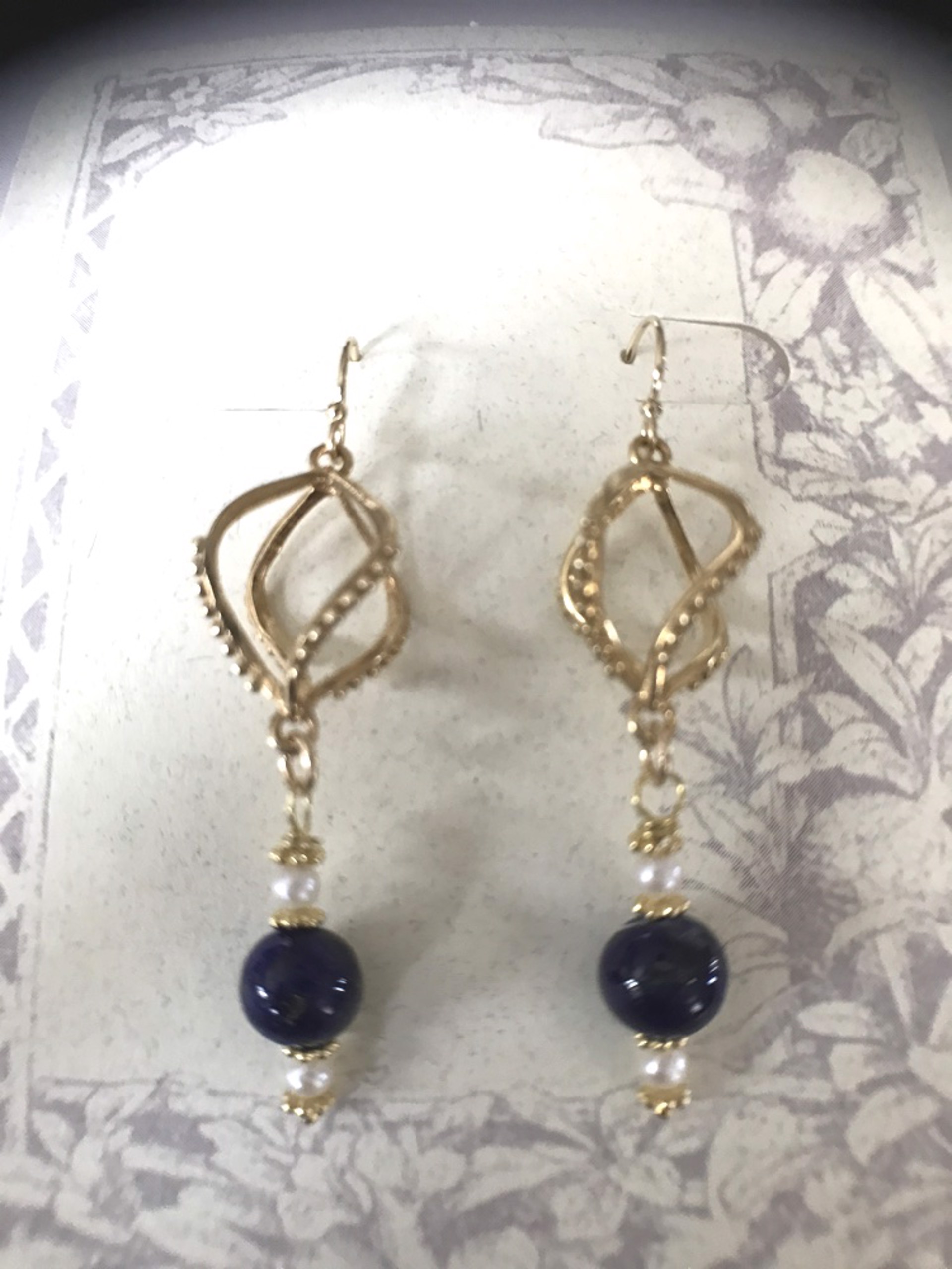Earrings - Lapis Lazuli, Freshwater Pearls & Gold Vermeil  #8663 by Bonnie Jaus