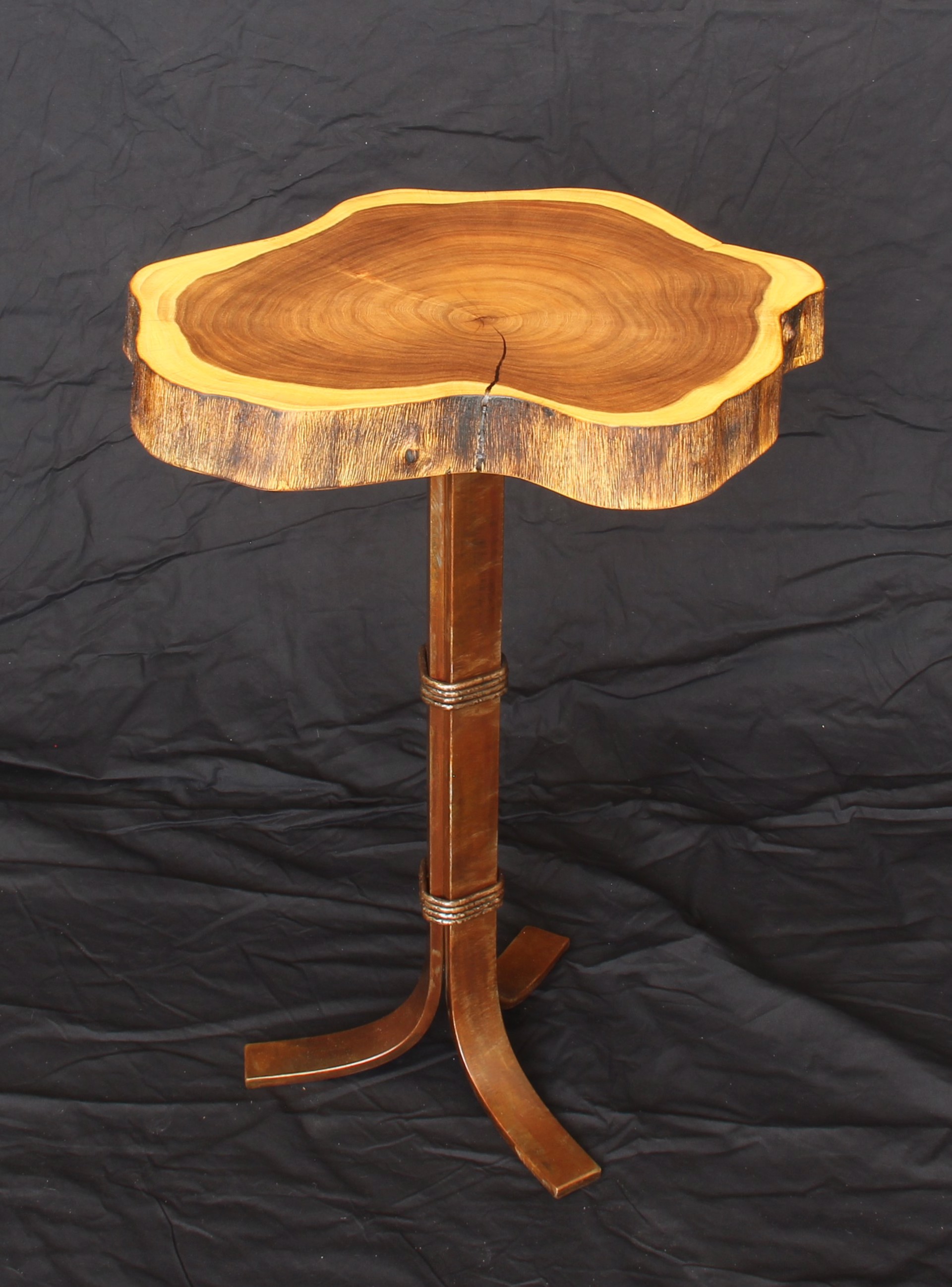 Round Mesquite Side Table w/ Pedestal Base 060219F by Ron Gill