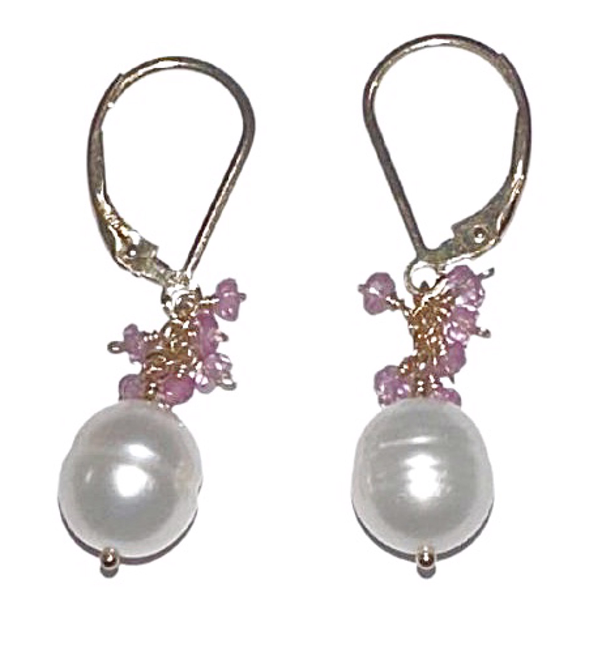 Earrings - Pink Sapphire and Pearl 14K Gold by Julia Balestracci