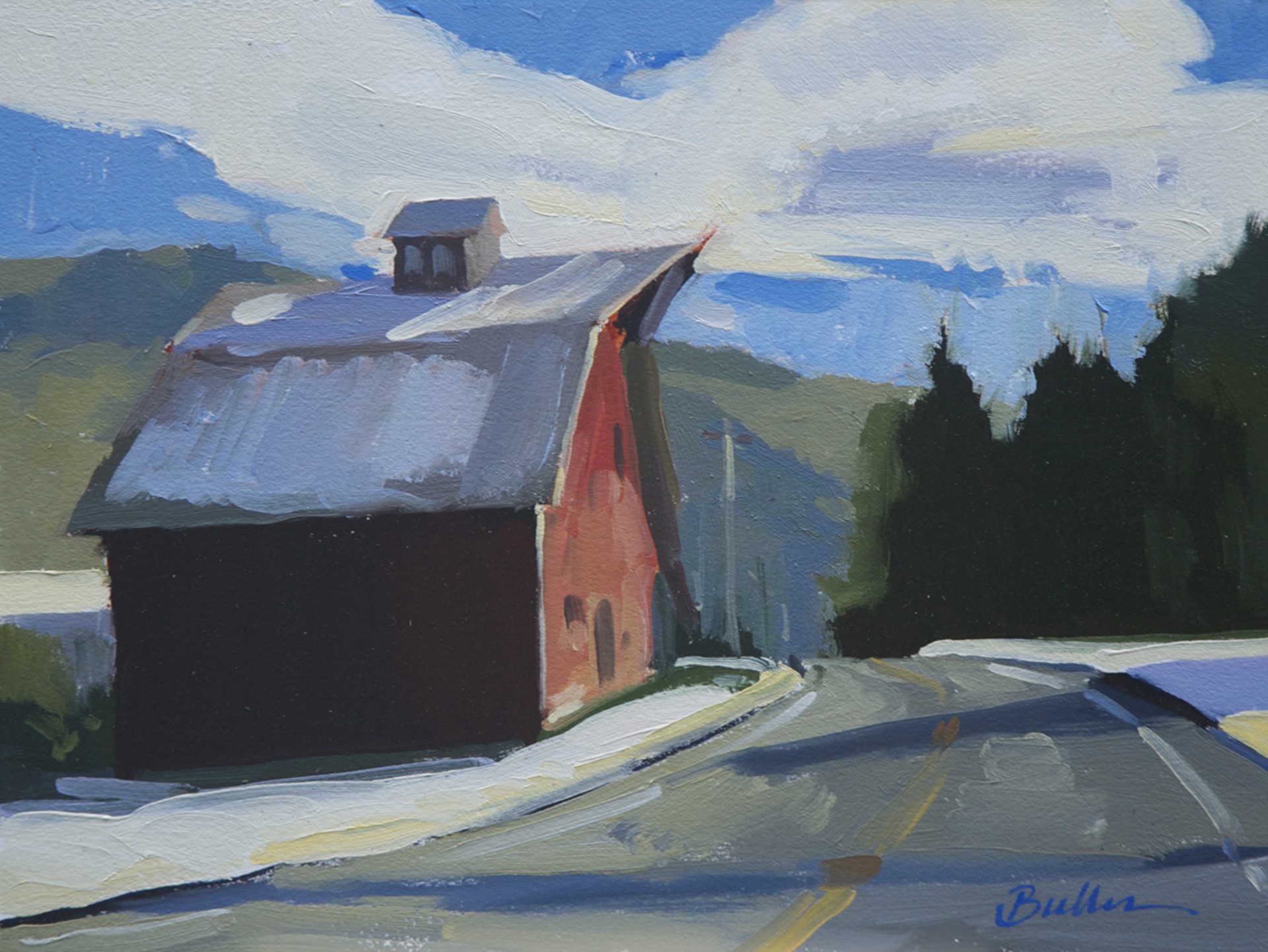 Snowy Road To The Barn by Samantha Buller