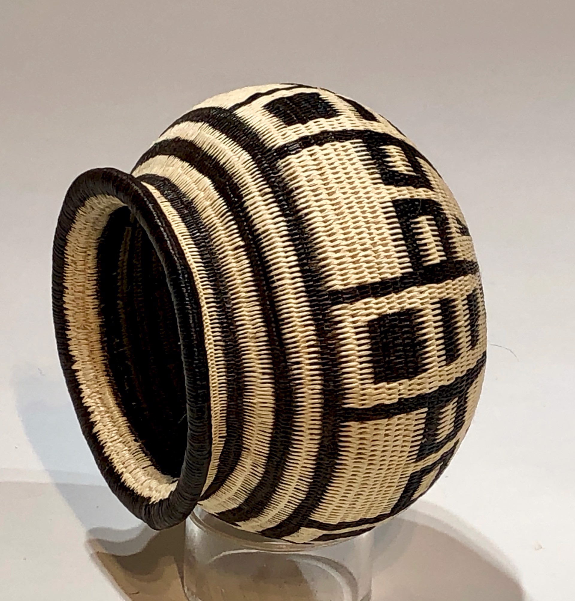 Black and White Geometric Basket (r44) by Wounaan & Embera Panama Rainforest Baskets Wounaan