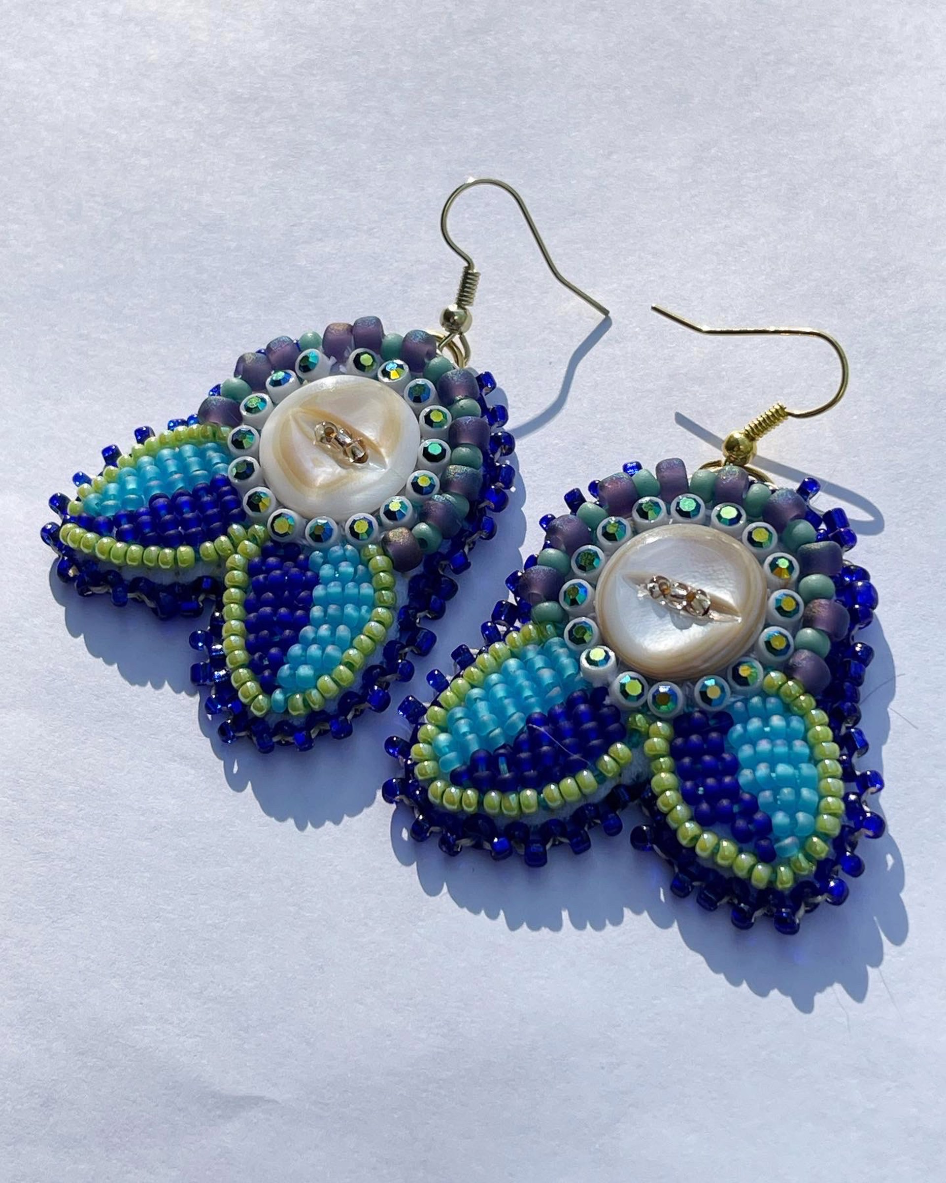 Blue beaded earrings by Hattie Lee