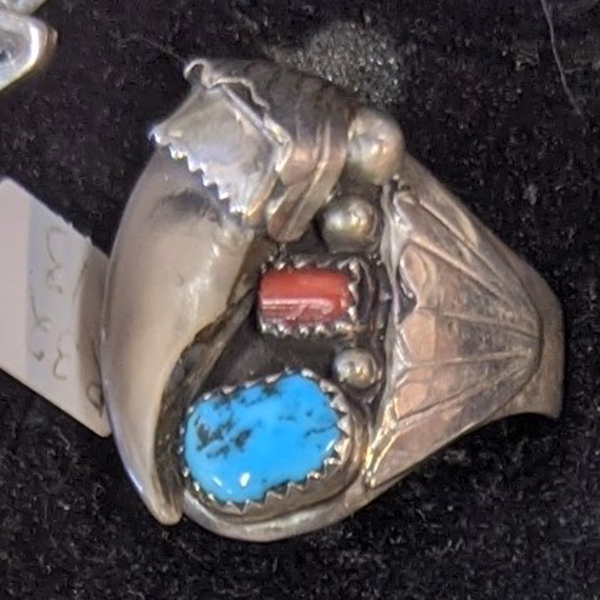 Coyote Tooth with Turquoise and Jasper Ring - R32 by Marti Branson