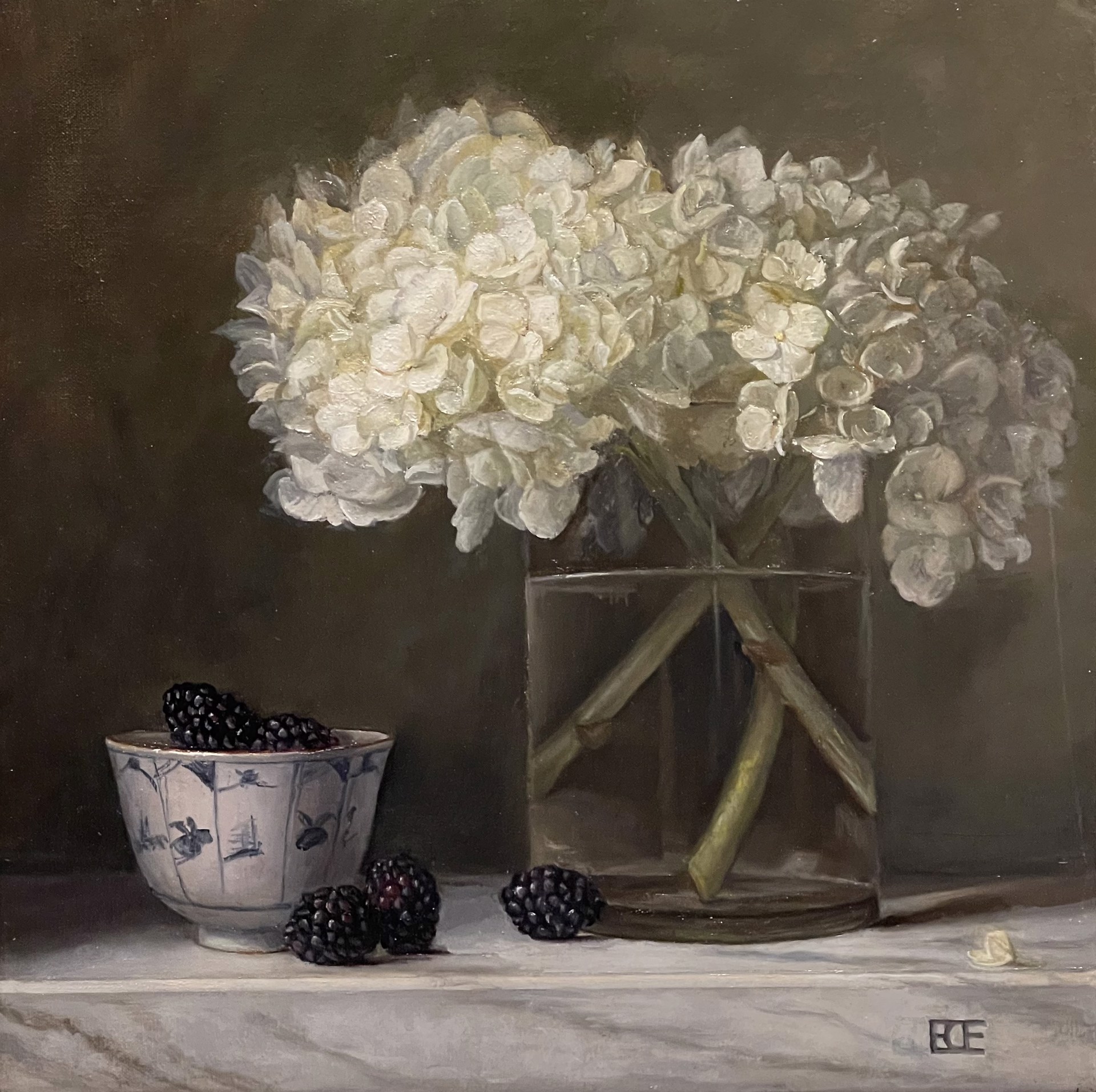 Hydrangea, Blackberries & Kanji by Barbara Efchak