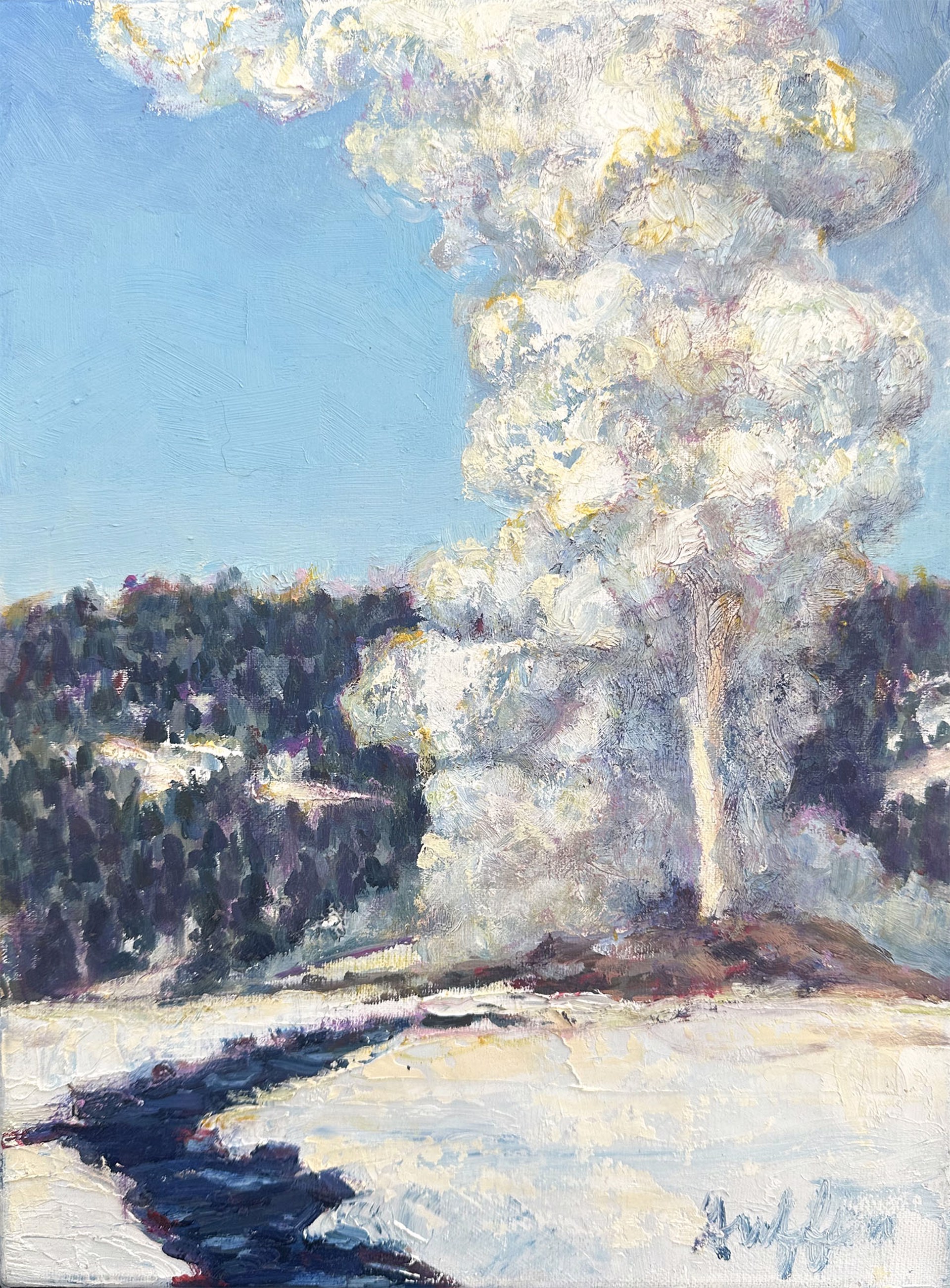 Original Landscape Painting By Patricia Griffin Featuring Old Faithful In Winter