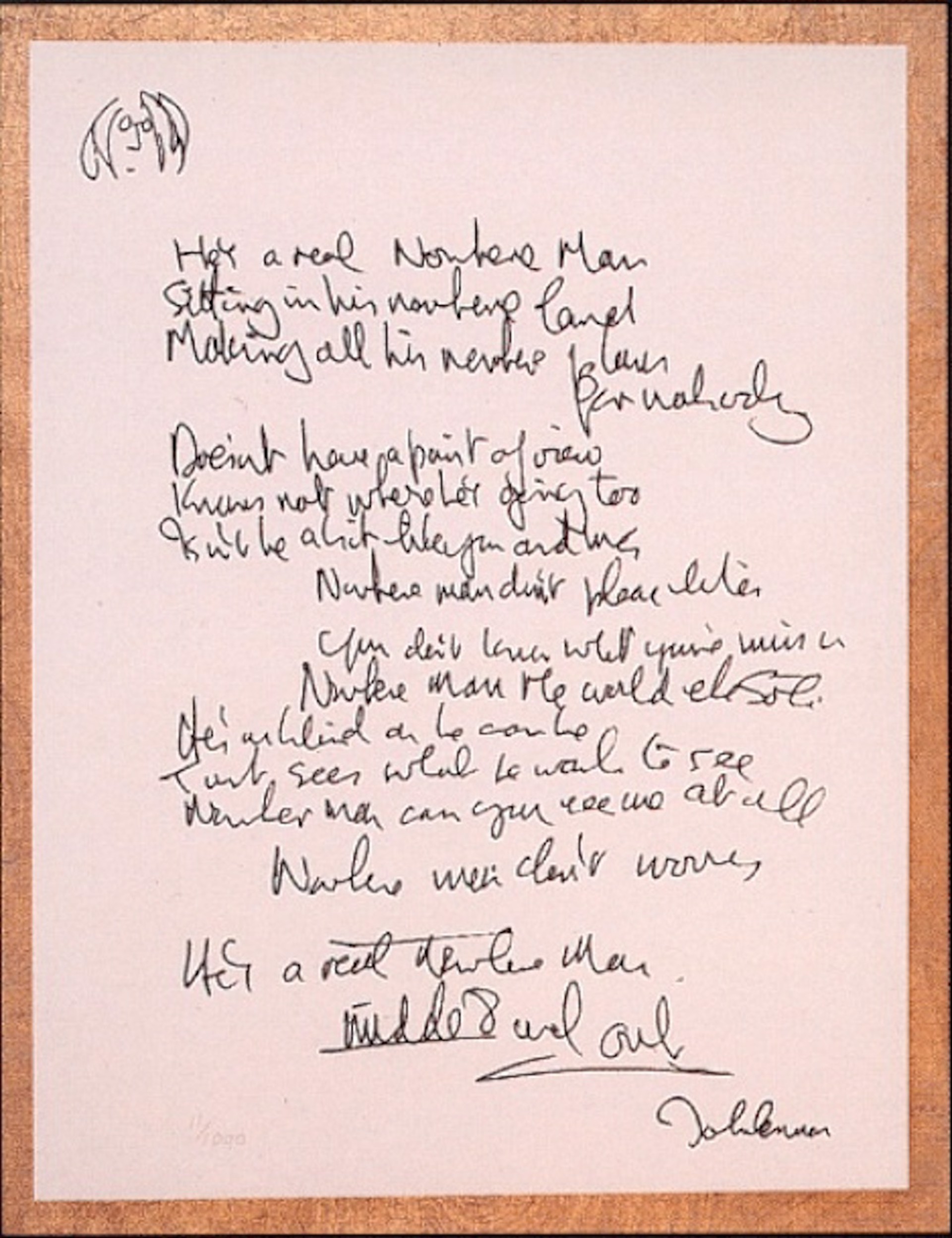 Nowhere Man Framed Lyrics By John Lennon Pacific Edge Gallery