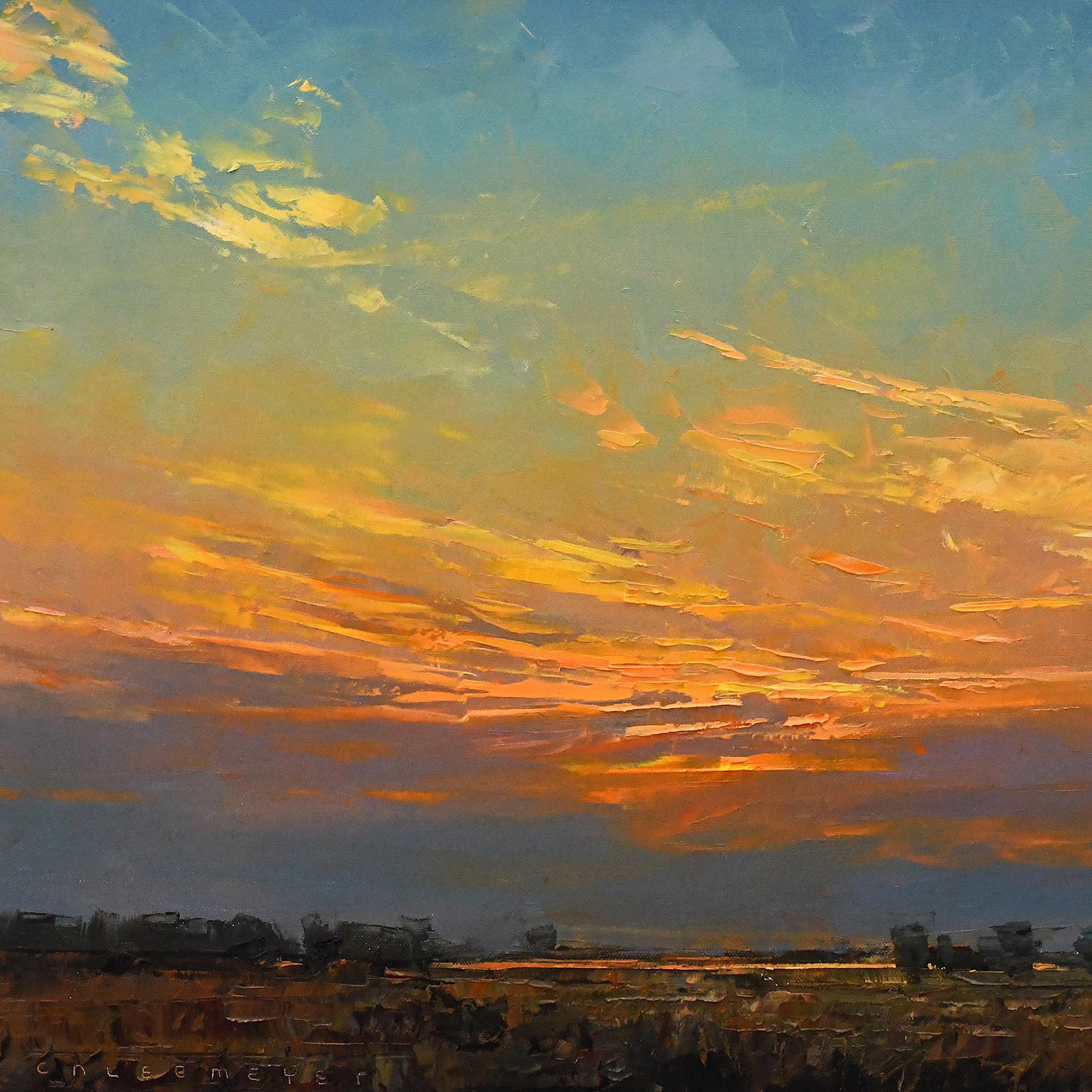 Original Oil Painting By Caleb Meyer Featuring A Landscape At Sunset