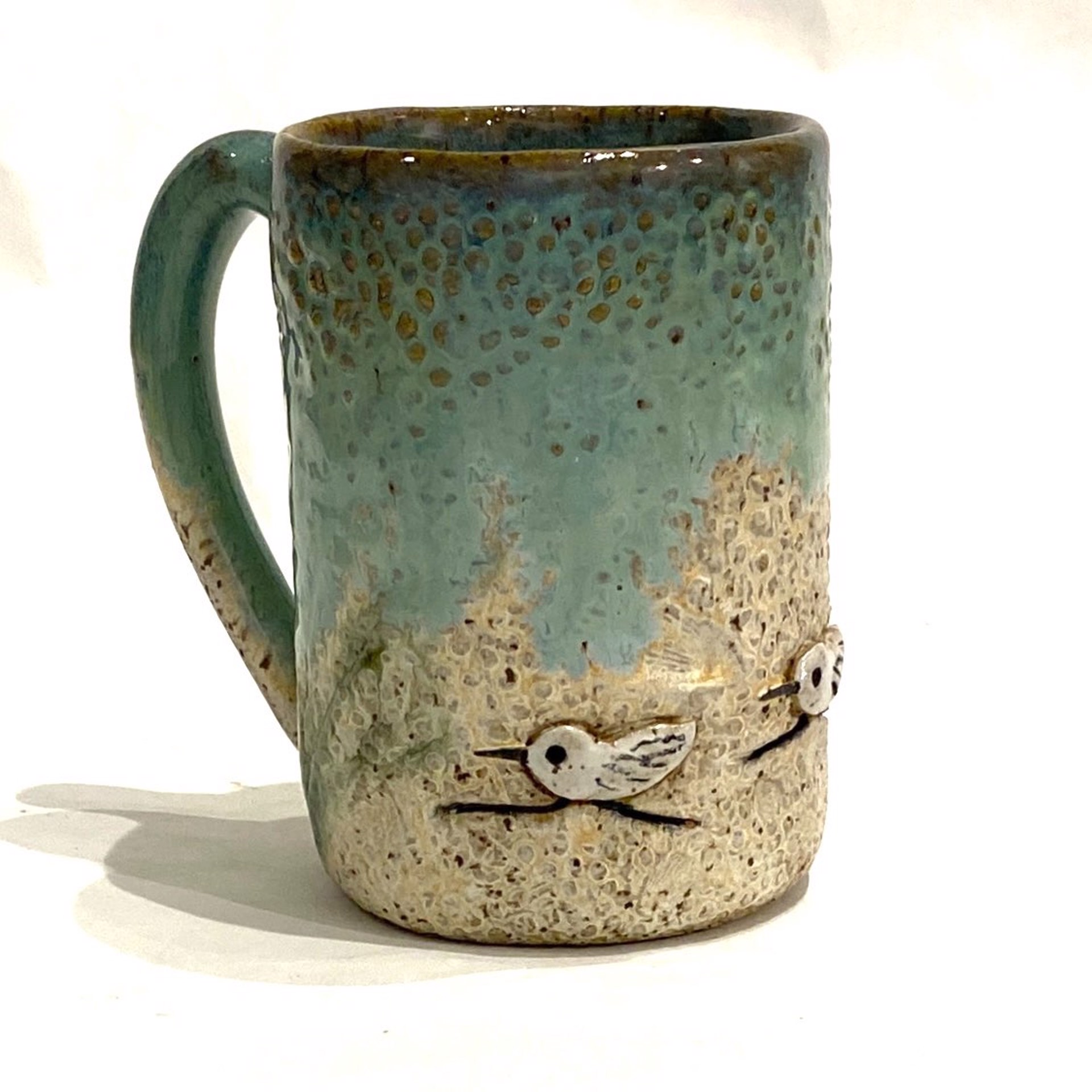 LG23-971a Sandpiper Mug (Green Glaze) by Jim & Steffi Logan