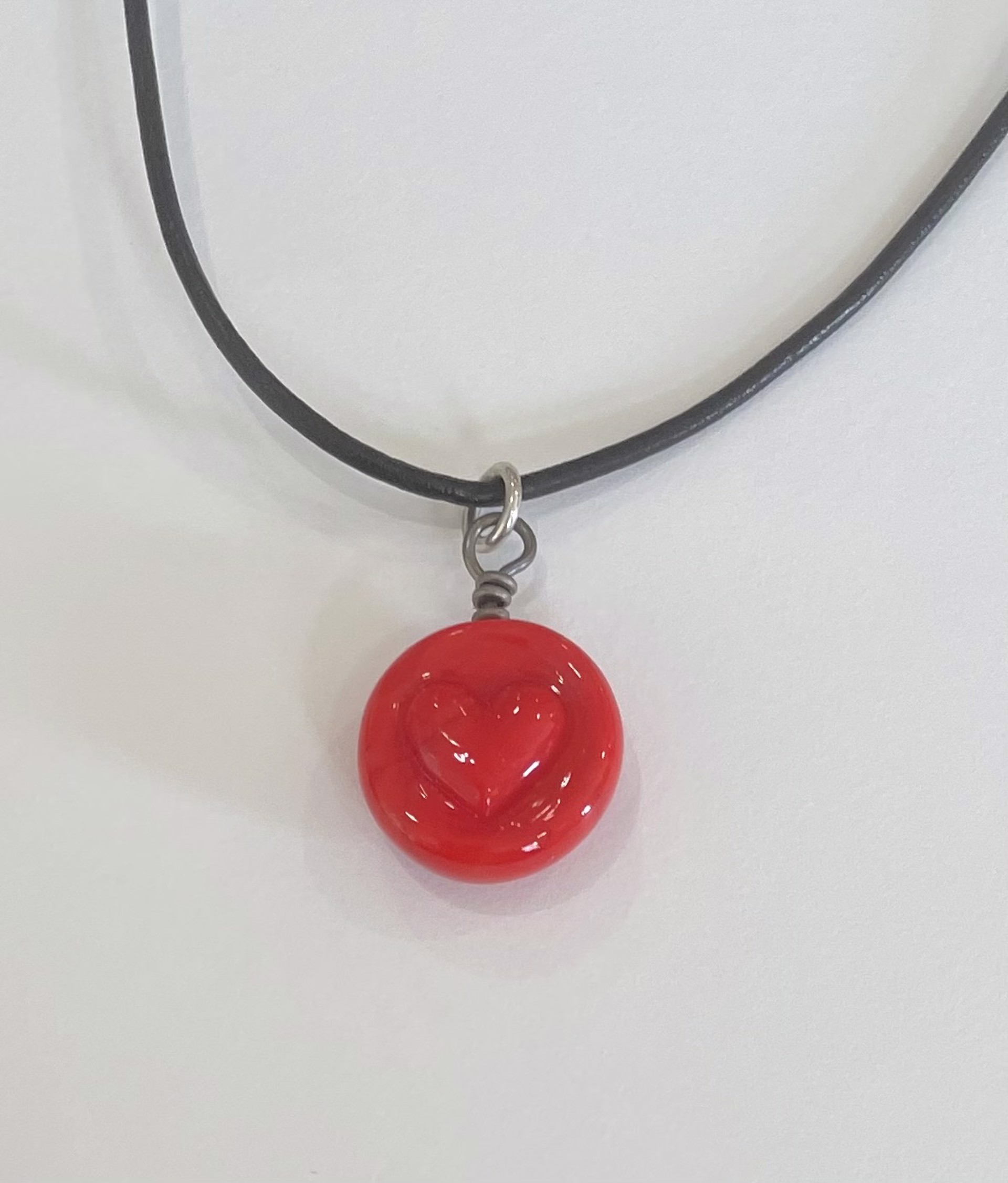 Red Stamped Heart Necklace by Emelie Hebert