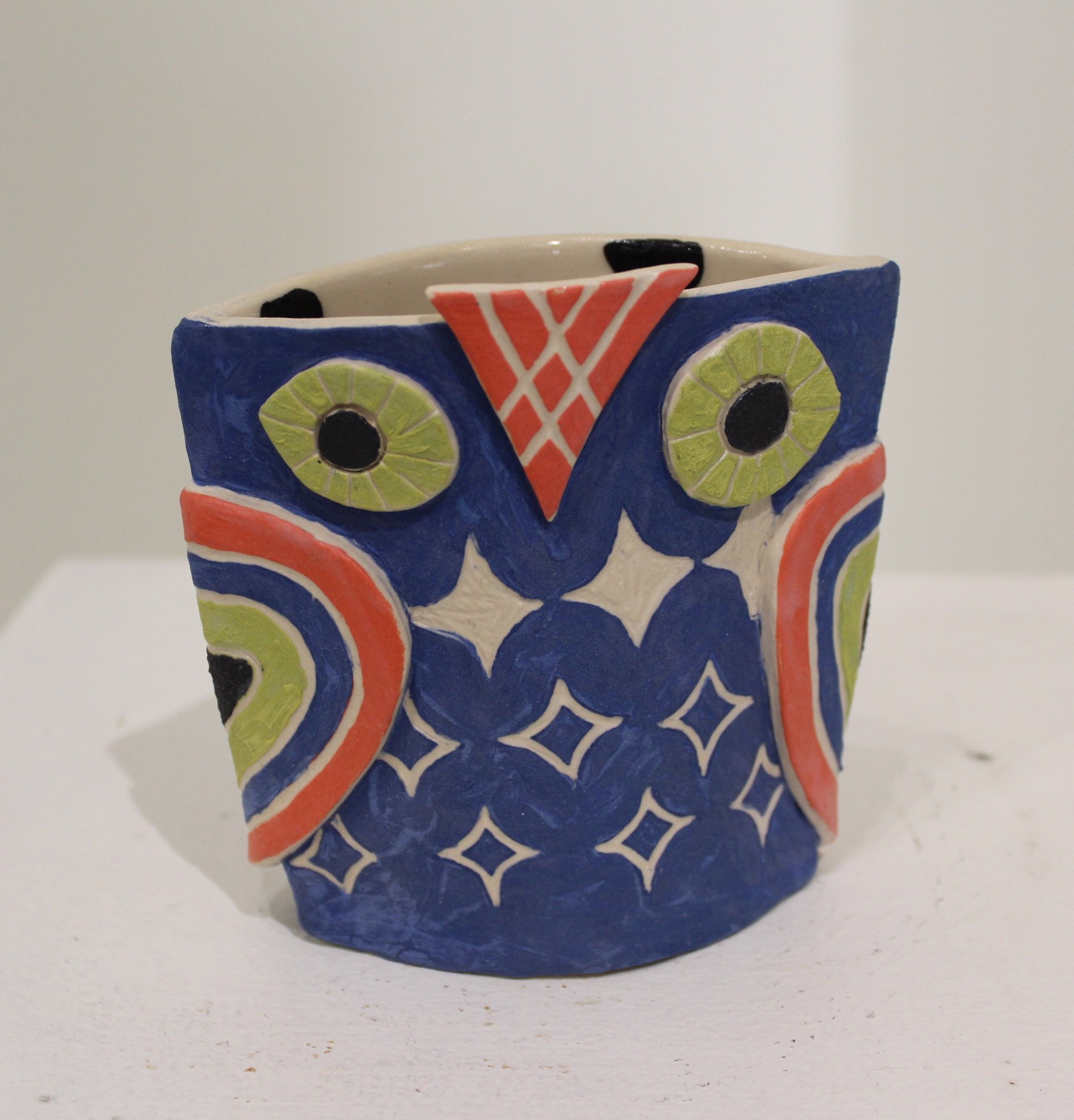 Small Owl Blue Vase by Tammy Smith