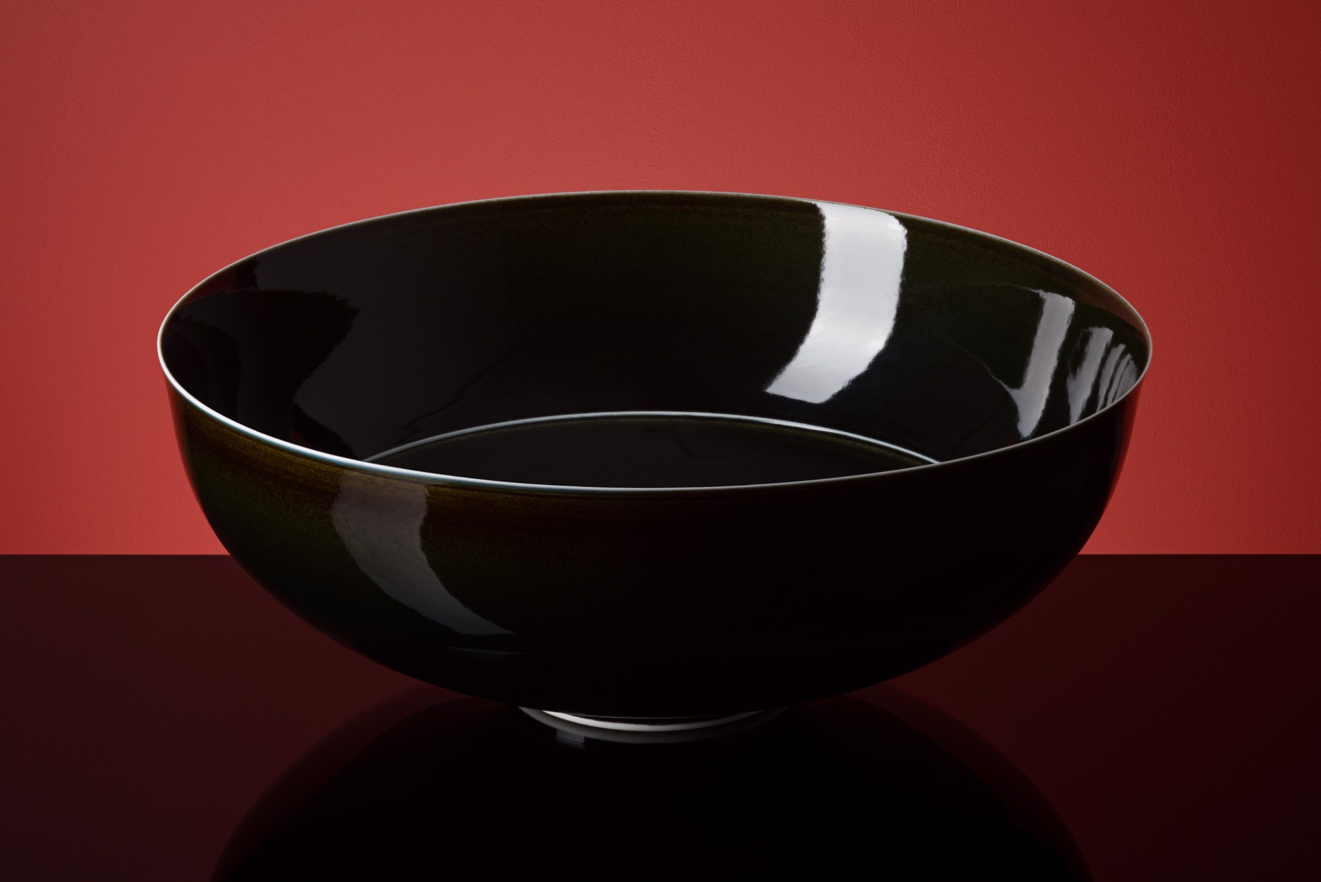 Large Porcelain Bowl - Black Tenmoku Glaze with White Rim and Band Detail by Anna Silverton