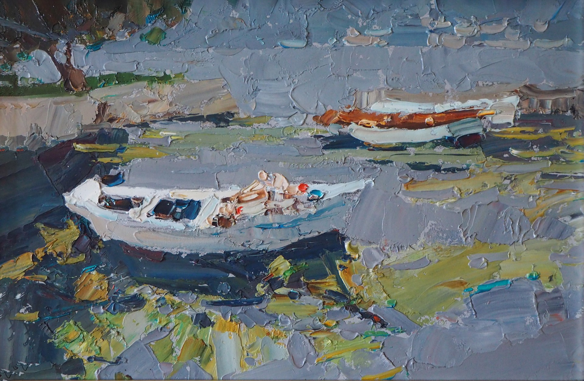 "Boats II" original oil painting by Daniil Volkov