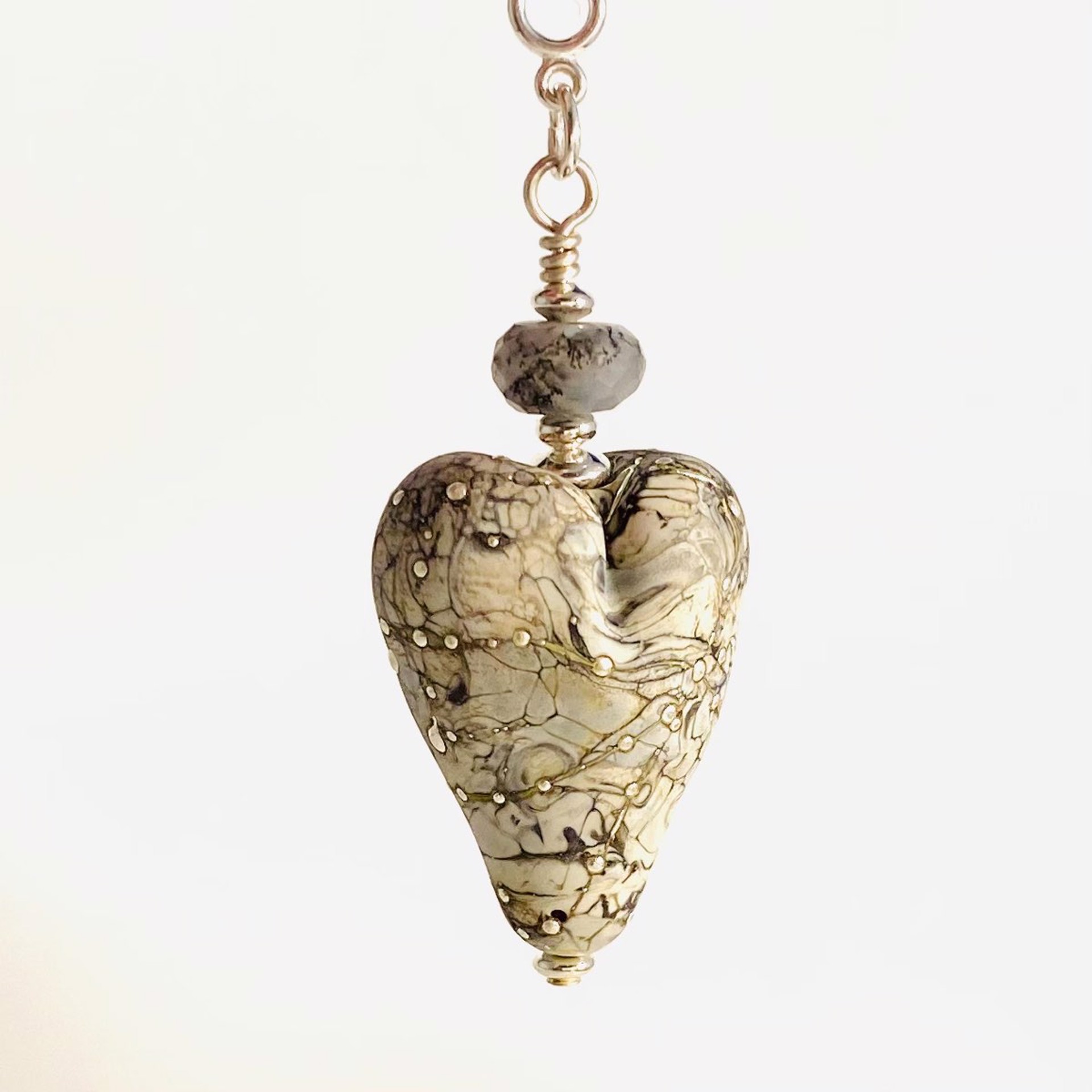 "Stone" Look Shards, Silver Foil Heart Charm LS22-84 by Linda Sacra