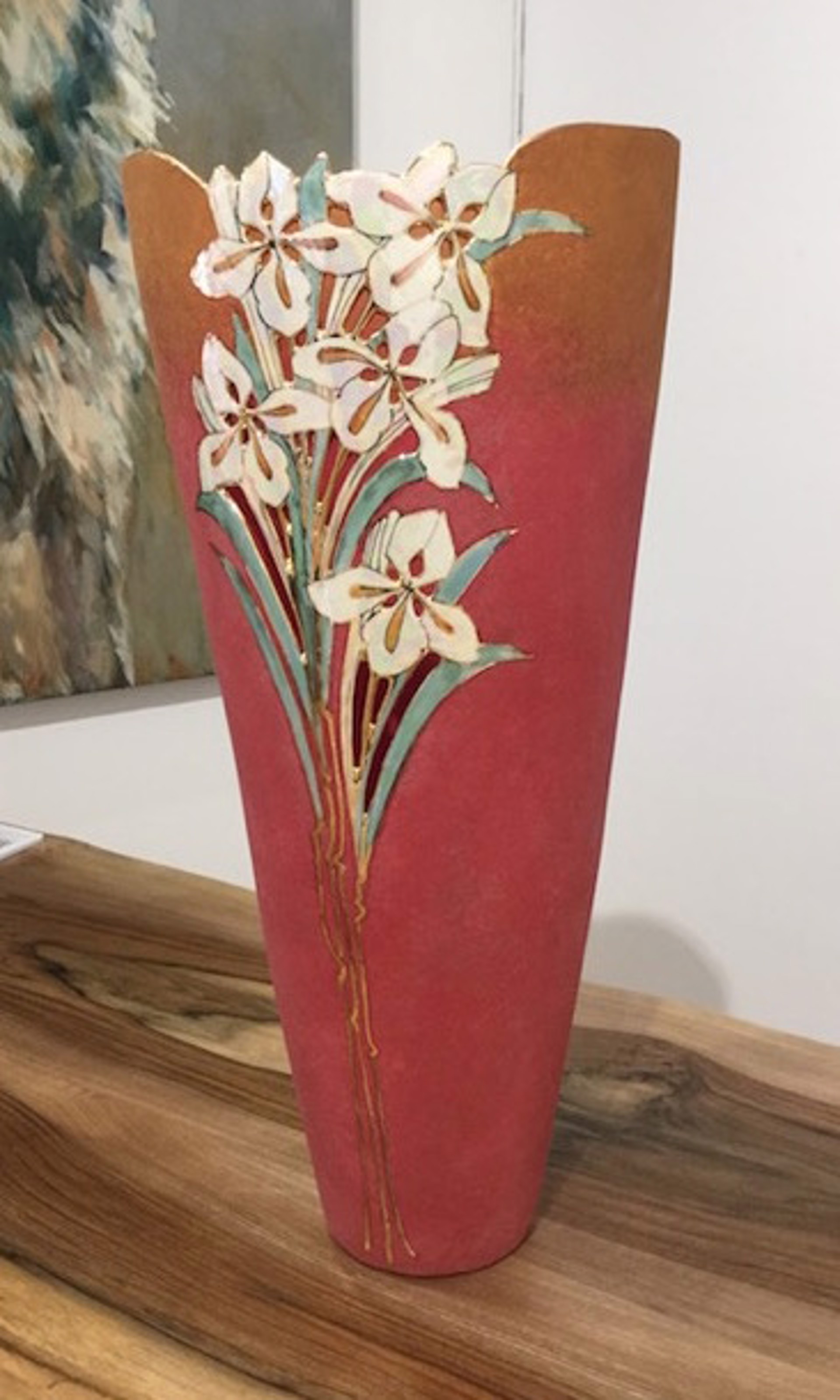 Large Gallery Floor vase -  Fire bird red -commission by Jan Phelan