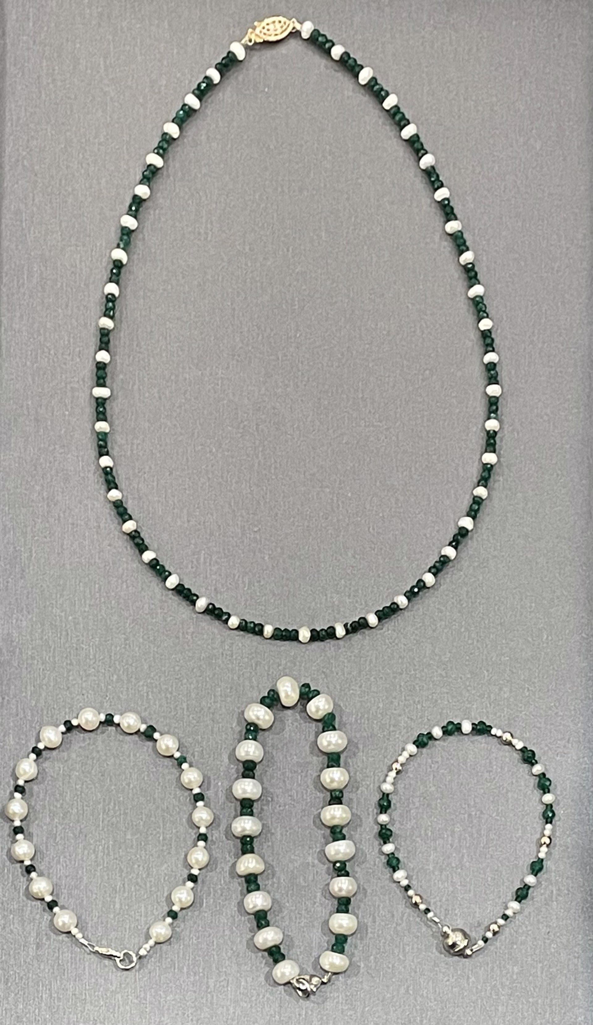 Pearl and Emerald Bracelets set of 3 and Necklace by Patrice Box