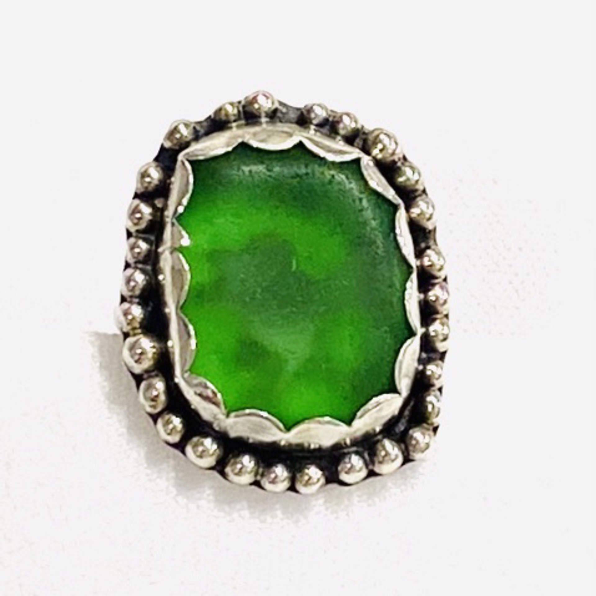 Dark Green Sea Glass Ring, with Picture Cut Out sz6.5 AB20-3 by Anne Bivens