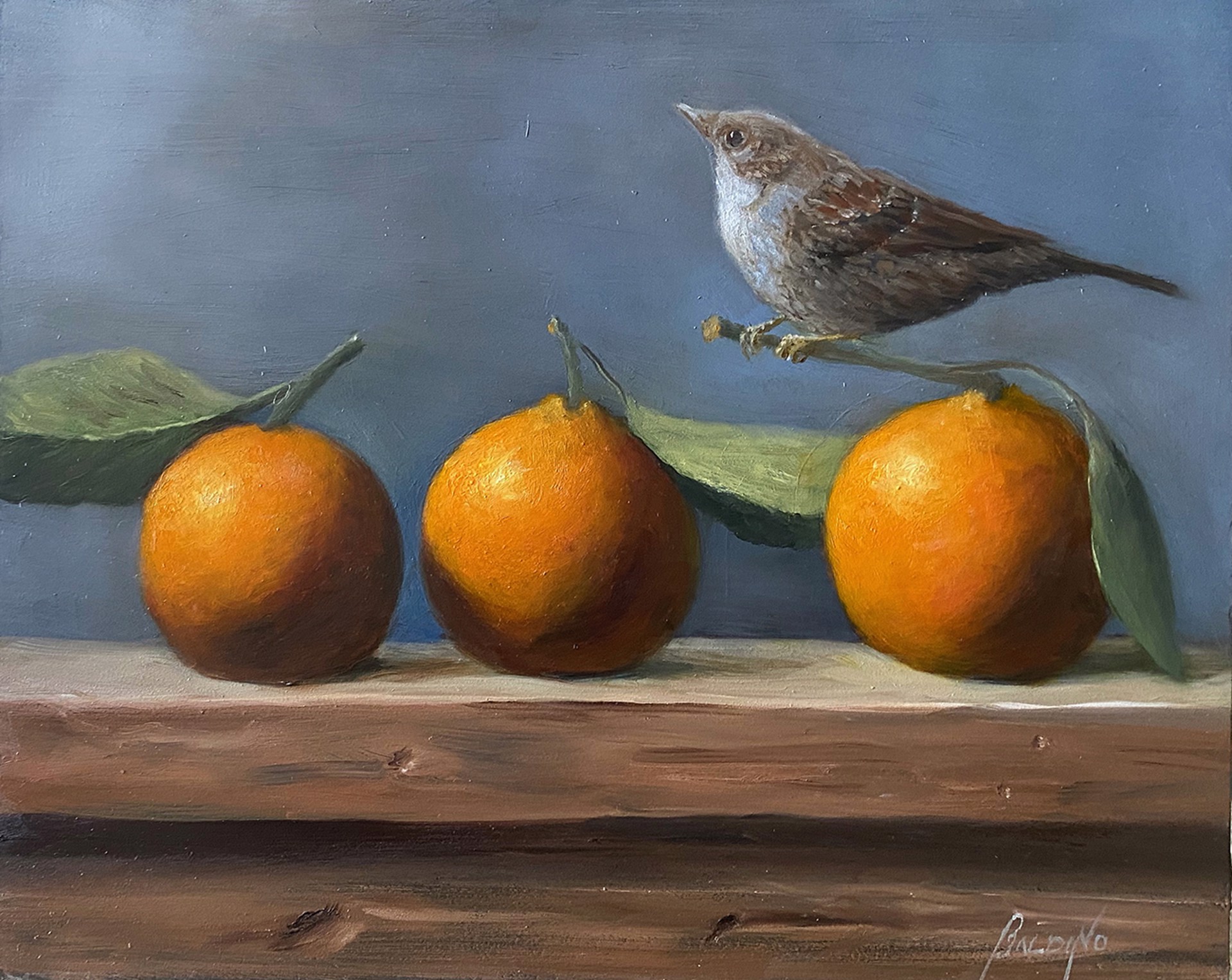 Sparrow with Tangerines by Patt Baldino