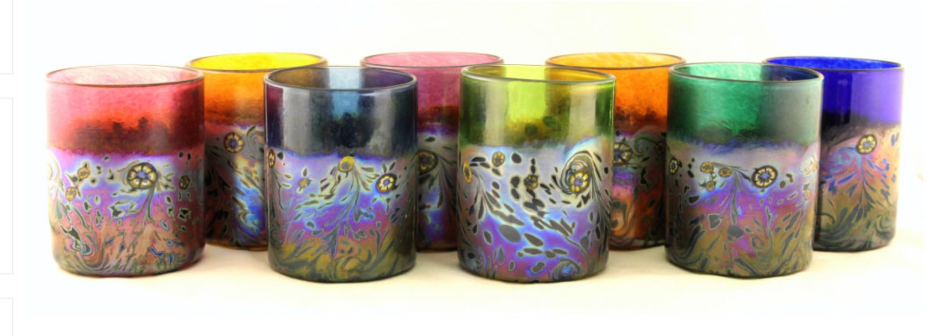 Old Fashioned Monet Glasses Short ~ Set of 8 Assorted Colors by Ken Hanson & Ingrid Hanson