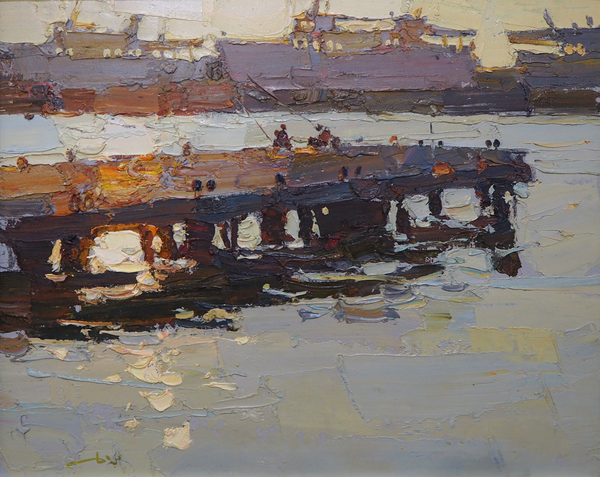 "Morning in the Boat" original oil painting by Daniil Volkov