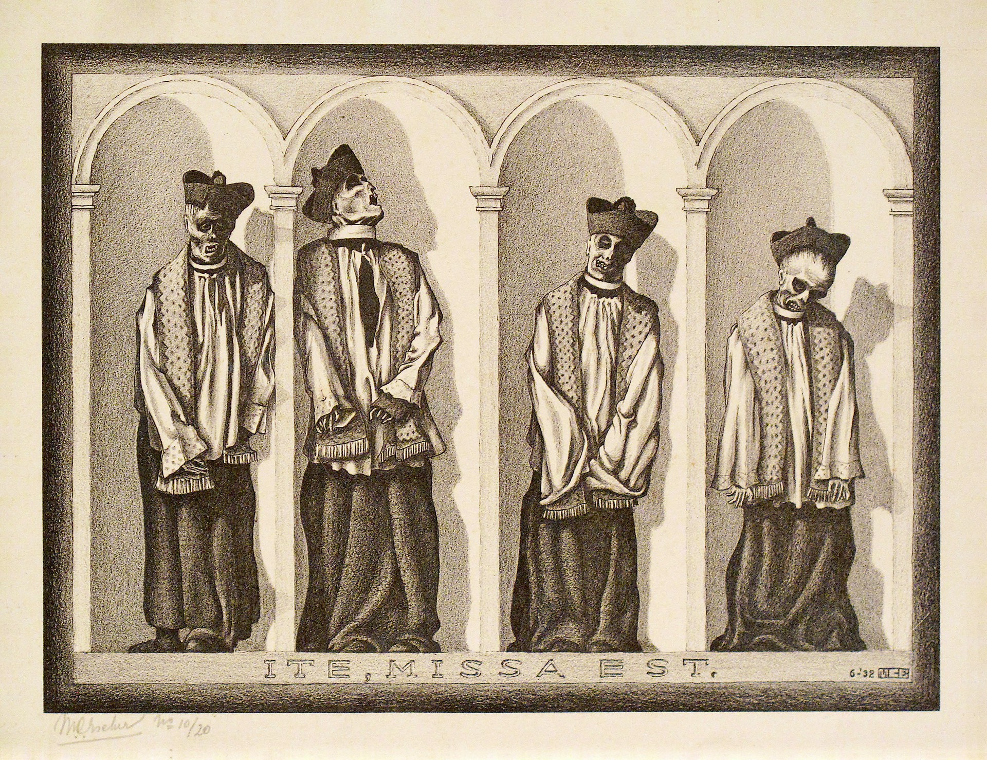 Mummified Priests in Gangi, Sicily by M.C. Escher