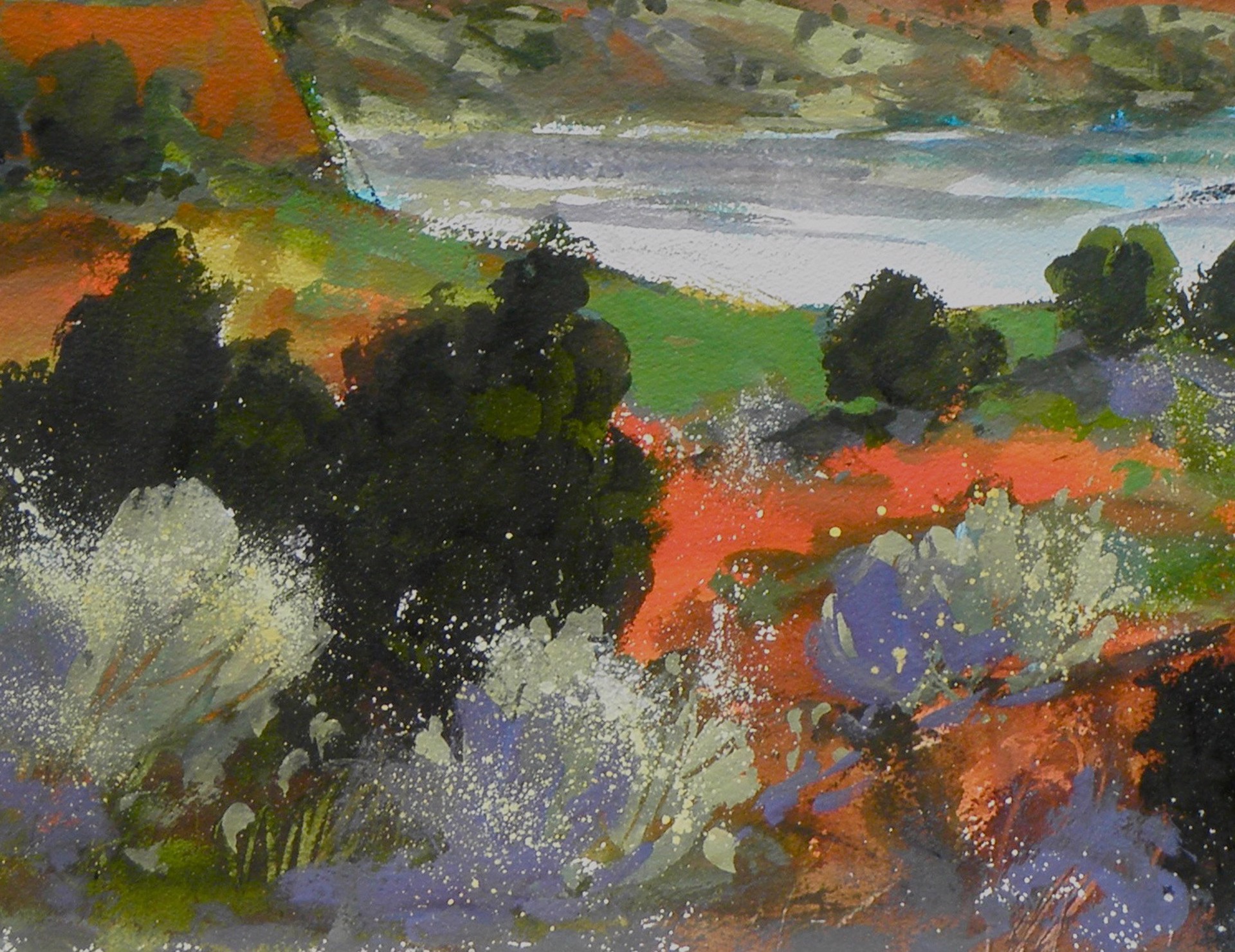 Watercolor painting by fine artist Evelyne Boren "Clouds Over Cerro Pedernal" depicting a landscape.