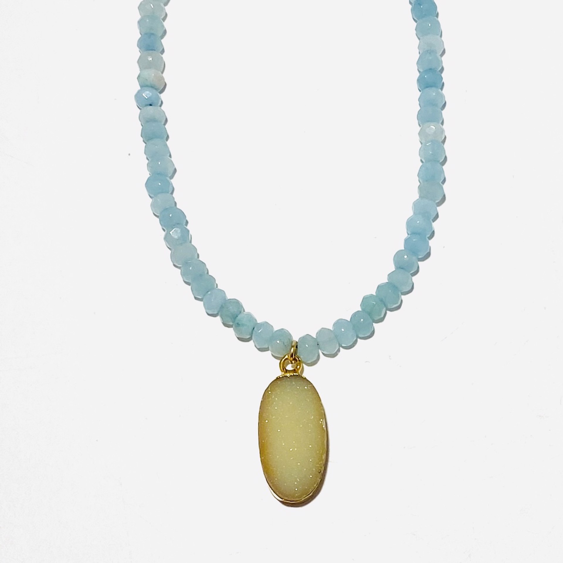 Faceted Aqua Jade Oval Yellow Druzy Necklace by Nance Trueworthy