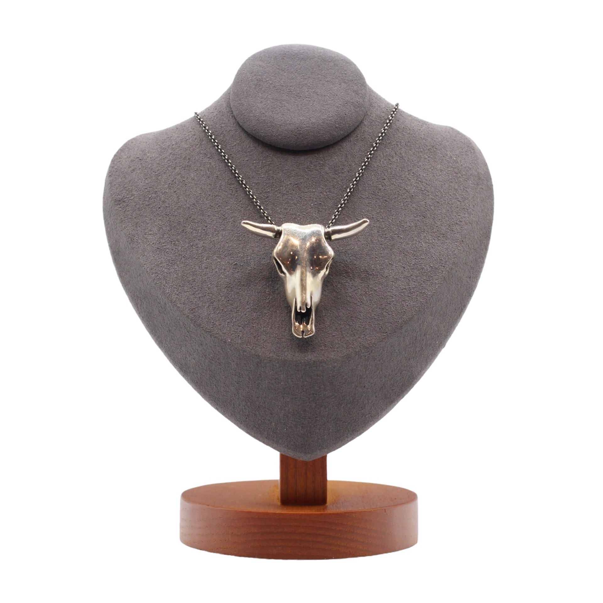 Silver Cow Skull Necklace - High Polish Silver by Louisa Berky