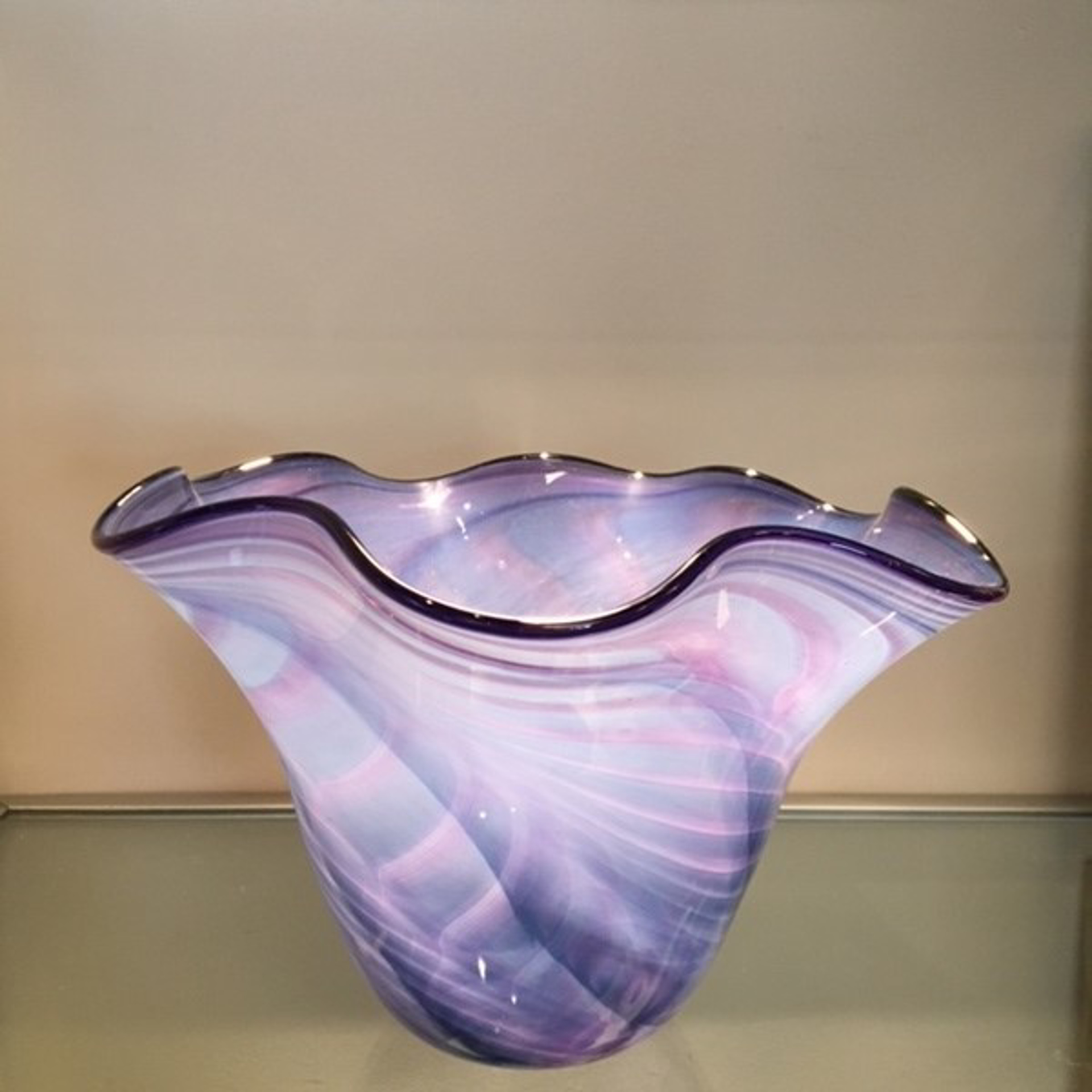 Violet and Blue Scallop Bowl by AlBo Glass