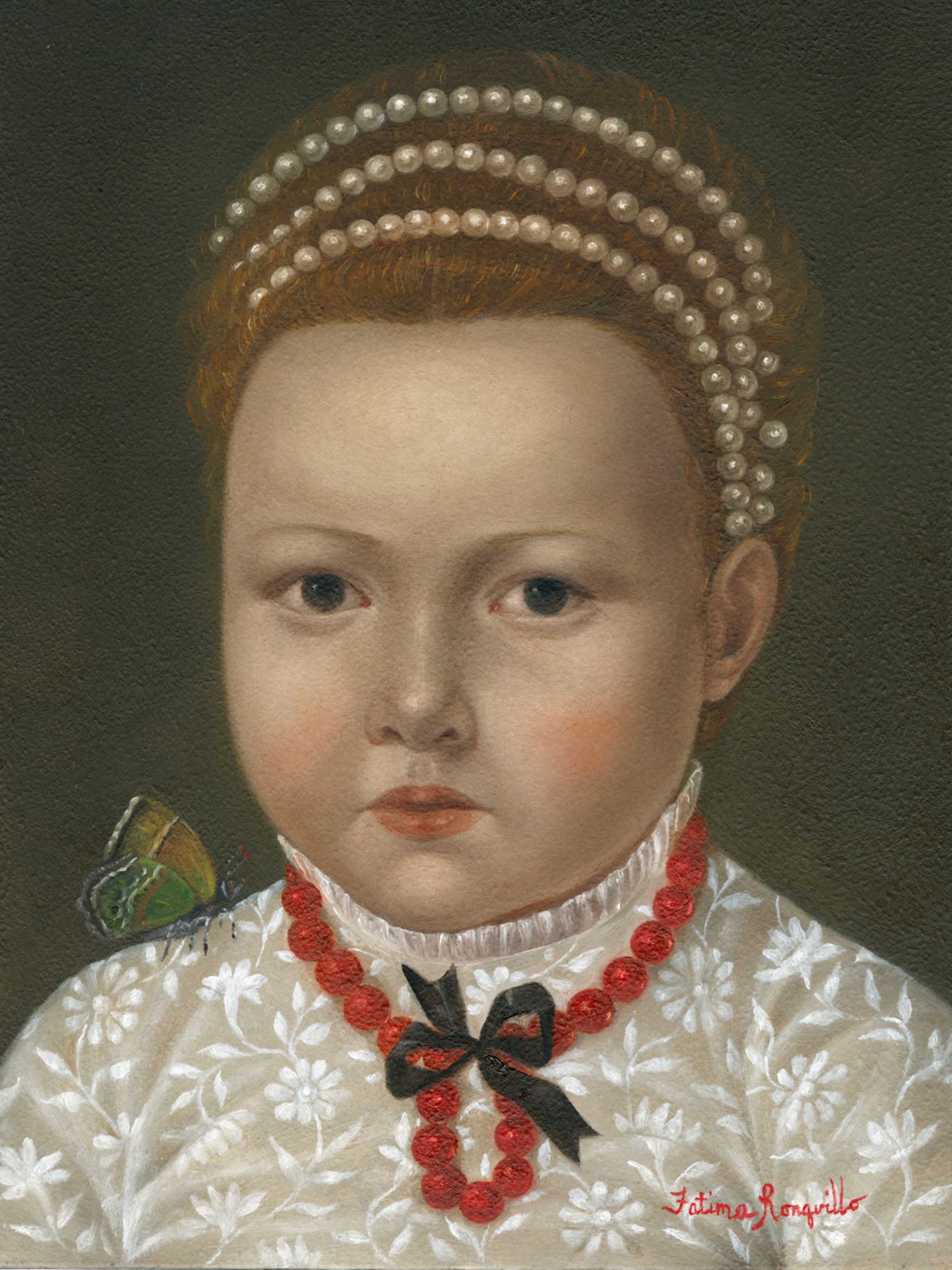 Girl with Coral Necklace and Butterfly by Fatima Ronquillo