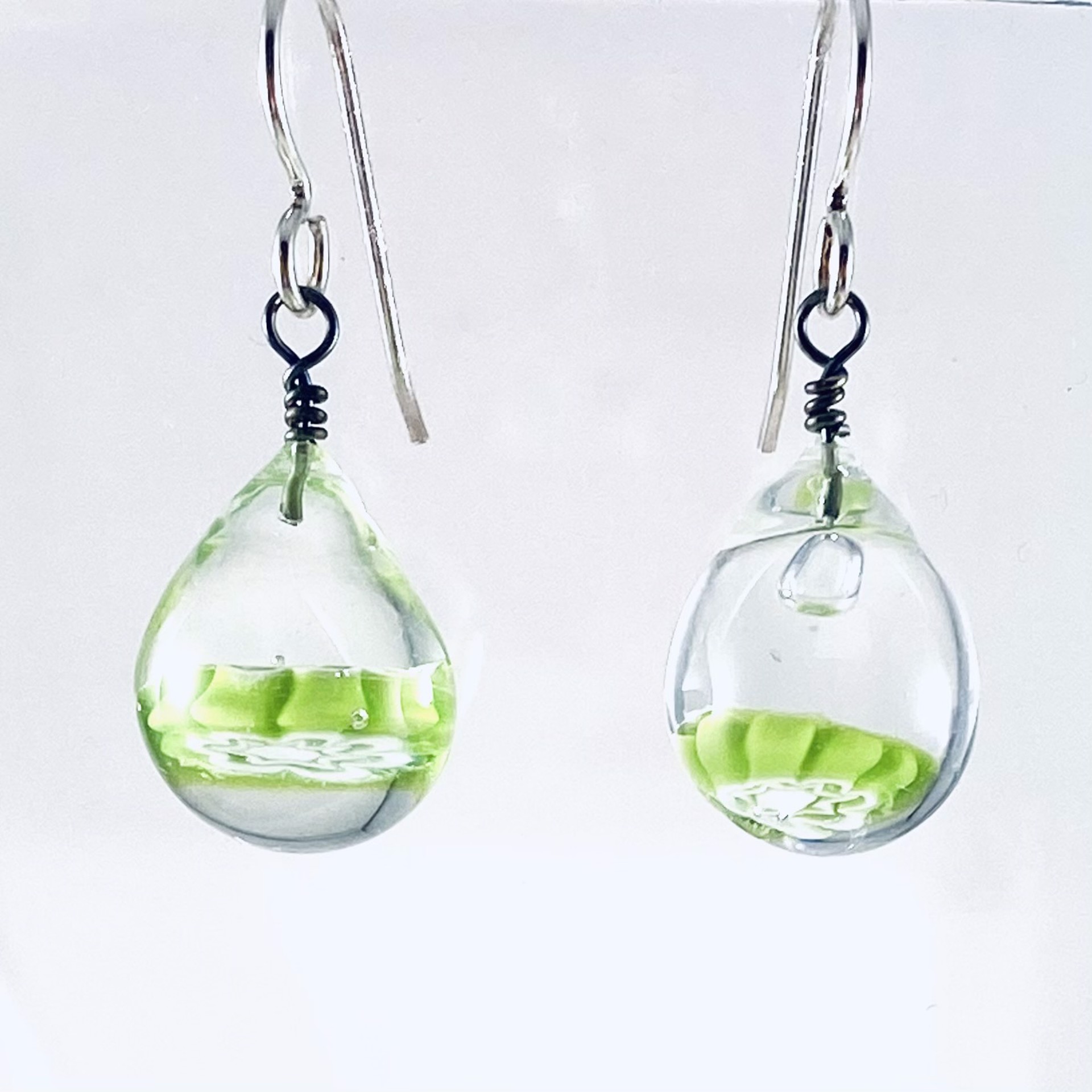 Clear Drop with Floating Murrini Earrings LS21-363 by Linda Sacra